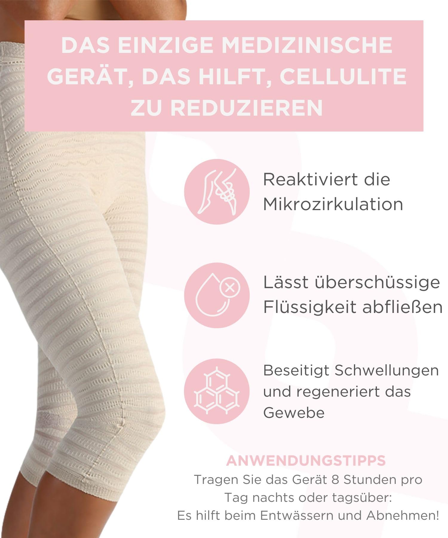 Anti Cellulite Leggings Elektromagnetische Therapie- Kompressionsleggins Damen Lipödem, Reaktiviert Mikrozirkulation, Lymphdrainage Hose, Absetzbares Medizinisches Gerät - Made in Italy
