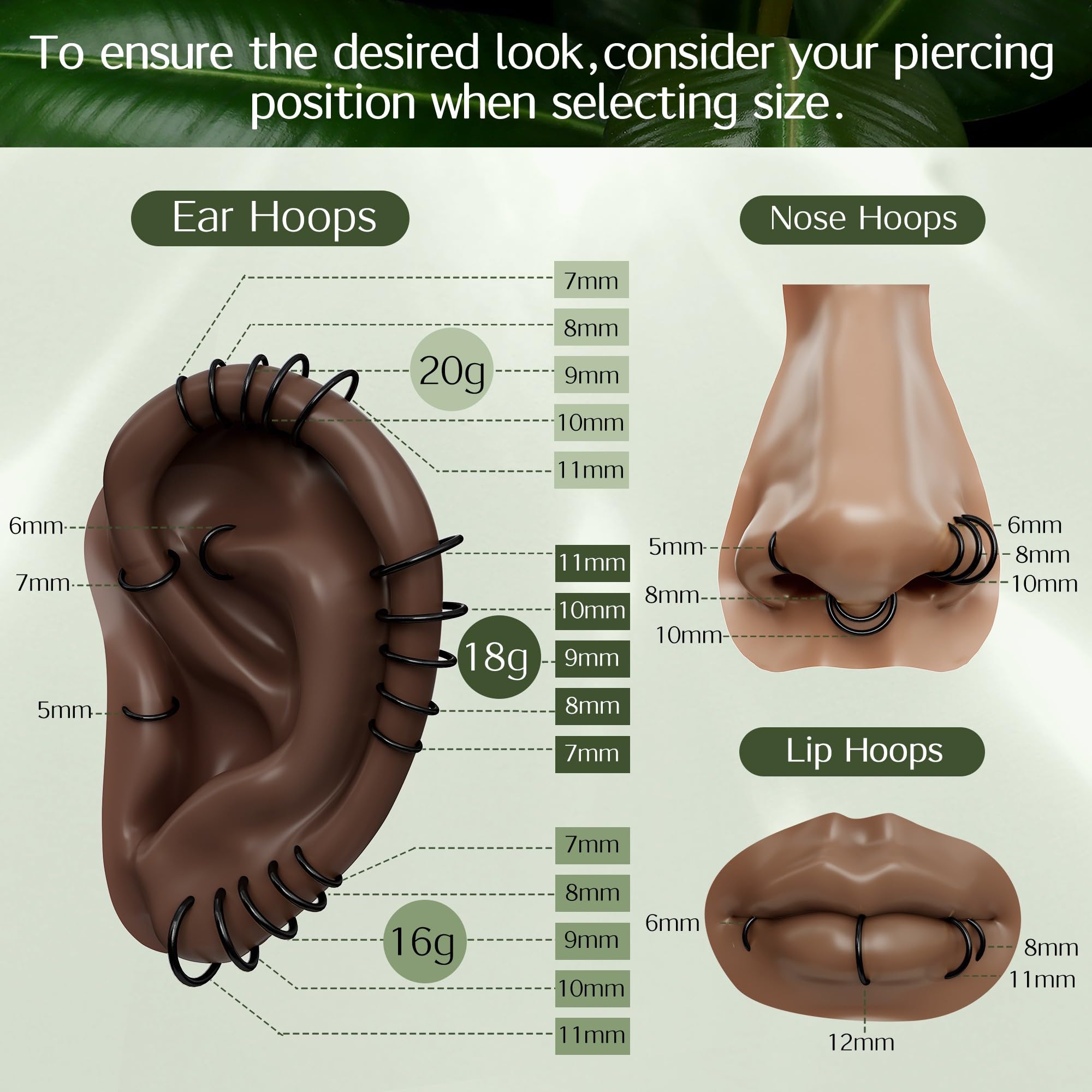 BodyBonita Piercing Nariz Aros con Bisagra - 316L Acero Quirúrgico sin Costuras Septum Piercing Labio CartíLago Hélix Daith Caracola Trago Torre Oro/Plata/Negro/Oro Rosa/Azul/Arcoíris — view 6