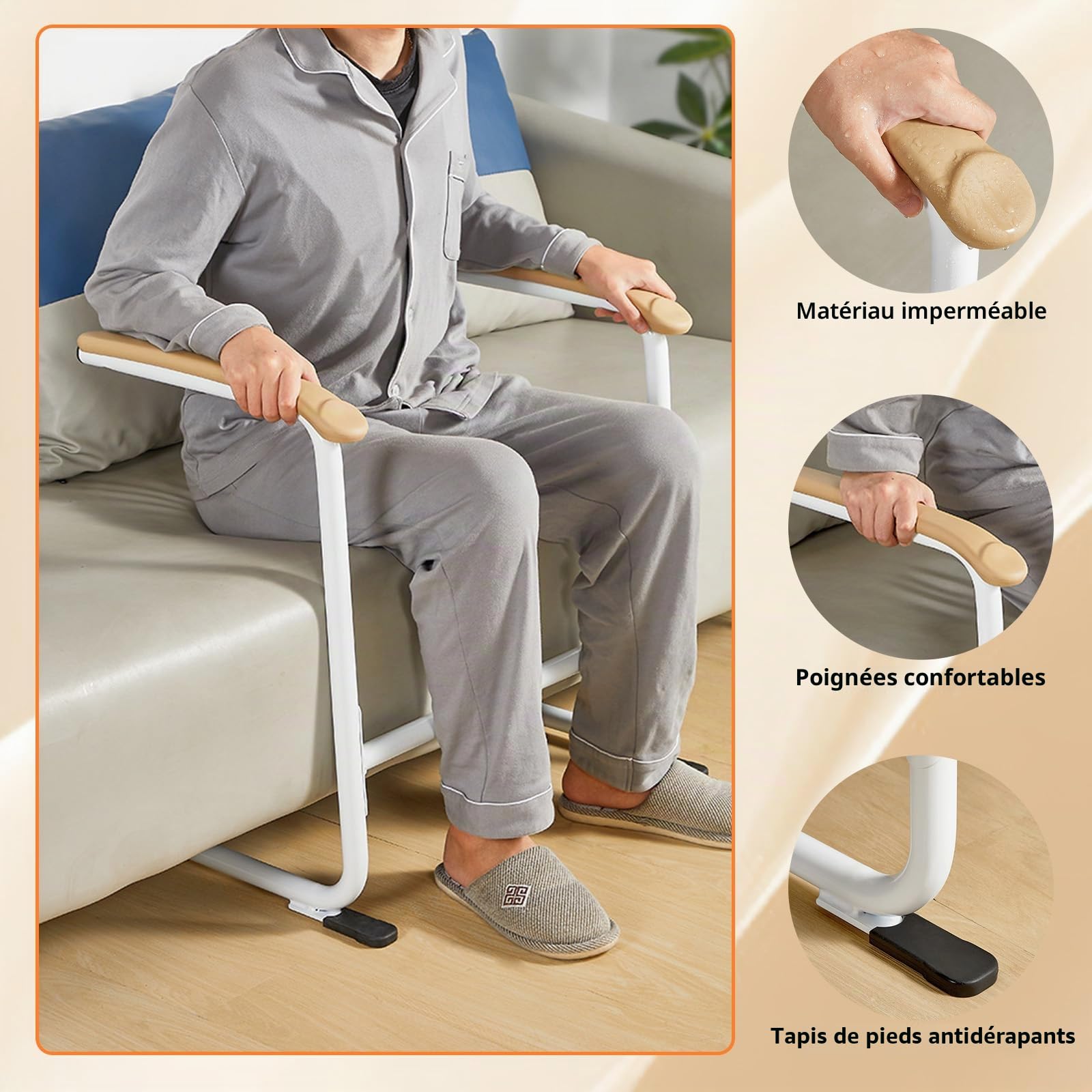 Canapé pour personnes âgées – Aide à la chaise avec poignée rembourrée, design robuste avec fonction antidérapante pour se lever en toute sécurité et plus de mobilité pour les patients, les