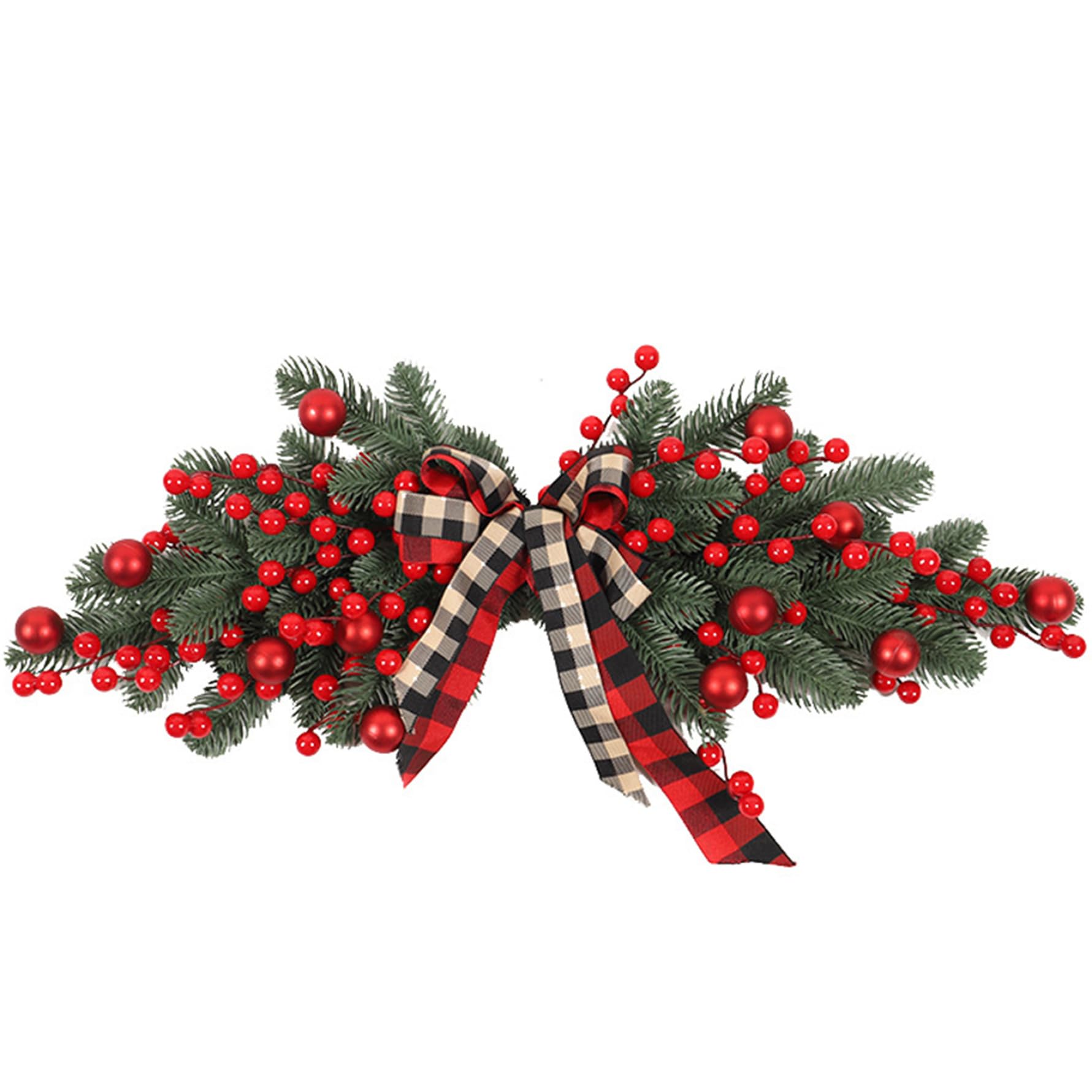 Swag de Noël artificiel léger avec nœud en PE et baies rouges de porte
