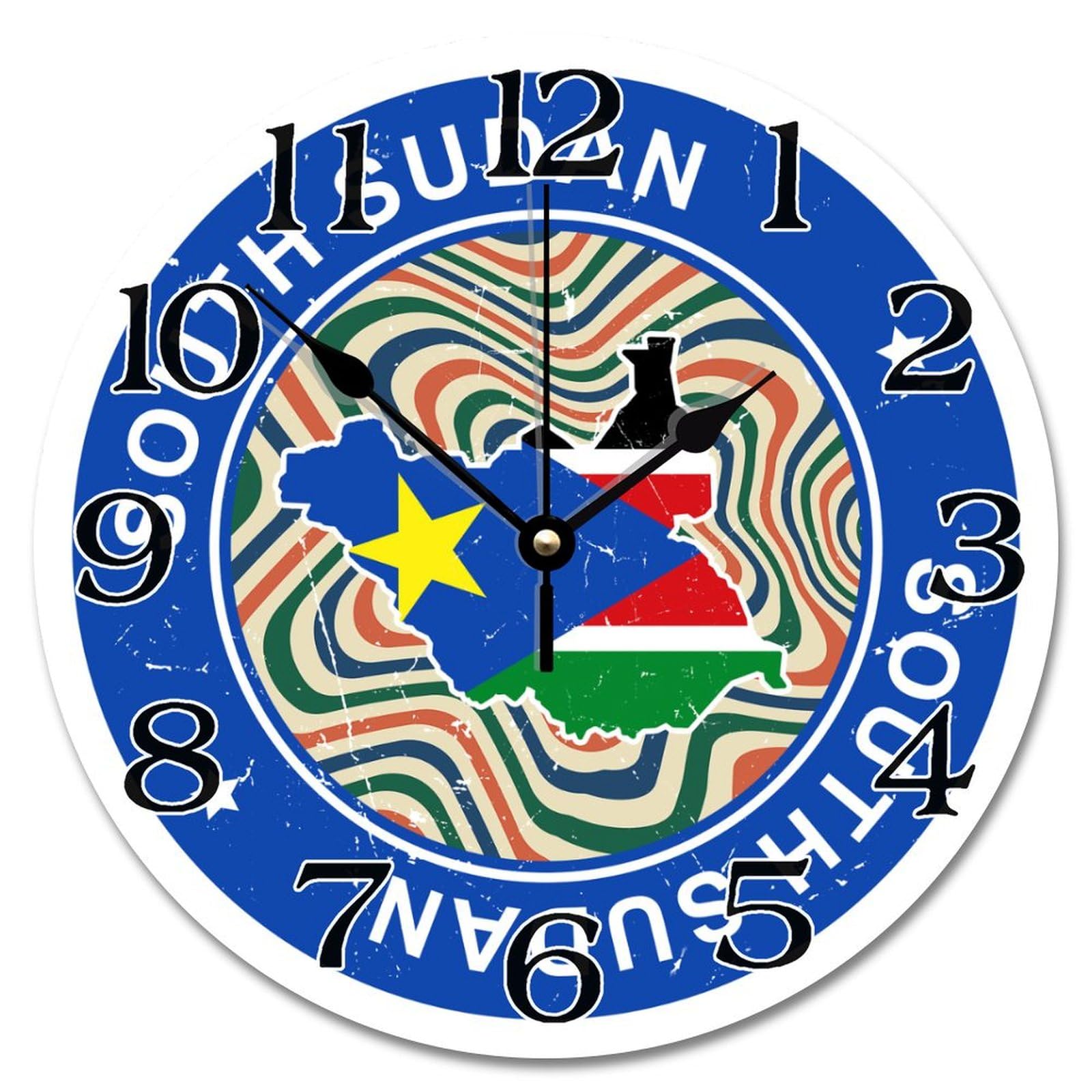 Horloge murale drapeau Soudan du Sud pendule rustique colorée pour salon