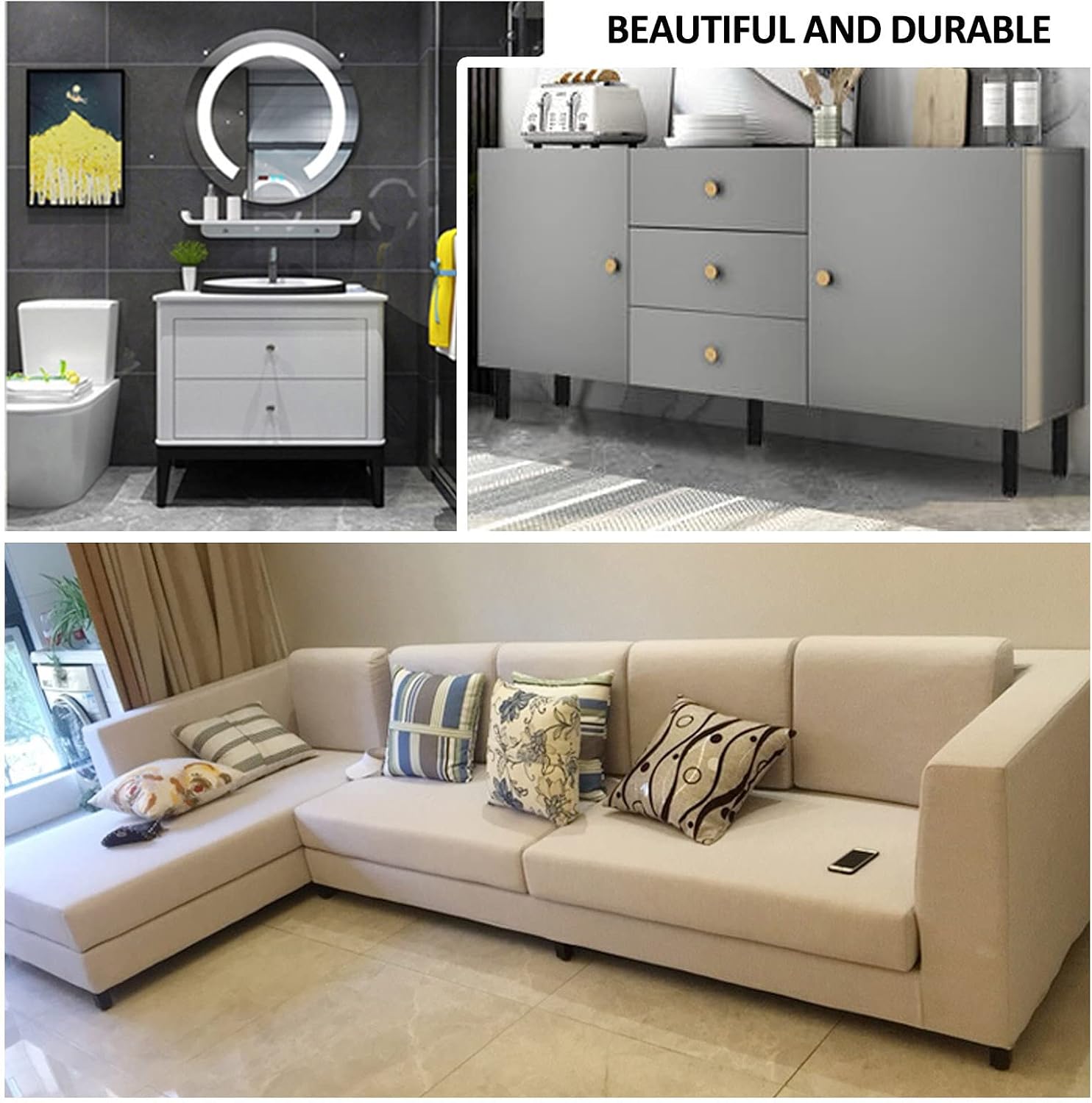 Furniture Legs 4 Pcs, DIY Metal Table Legs, Adjustable Furniture Feet, Kitchen Bathroom Replacement Legs, Black/Silver, for Sofa Table Cupboard Dining Table Coffee Table,Black-35cm/13.78in