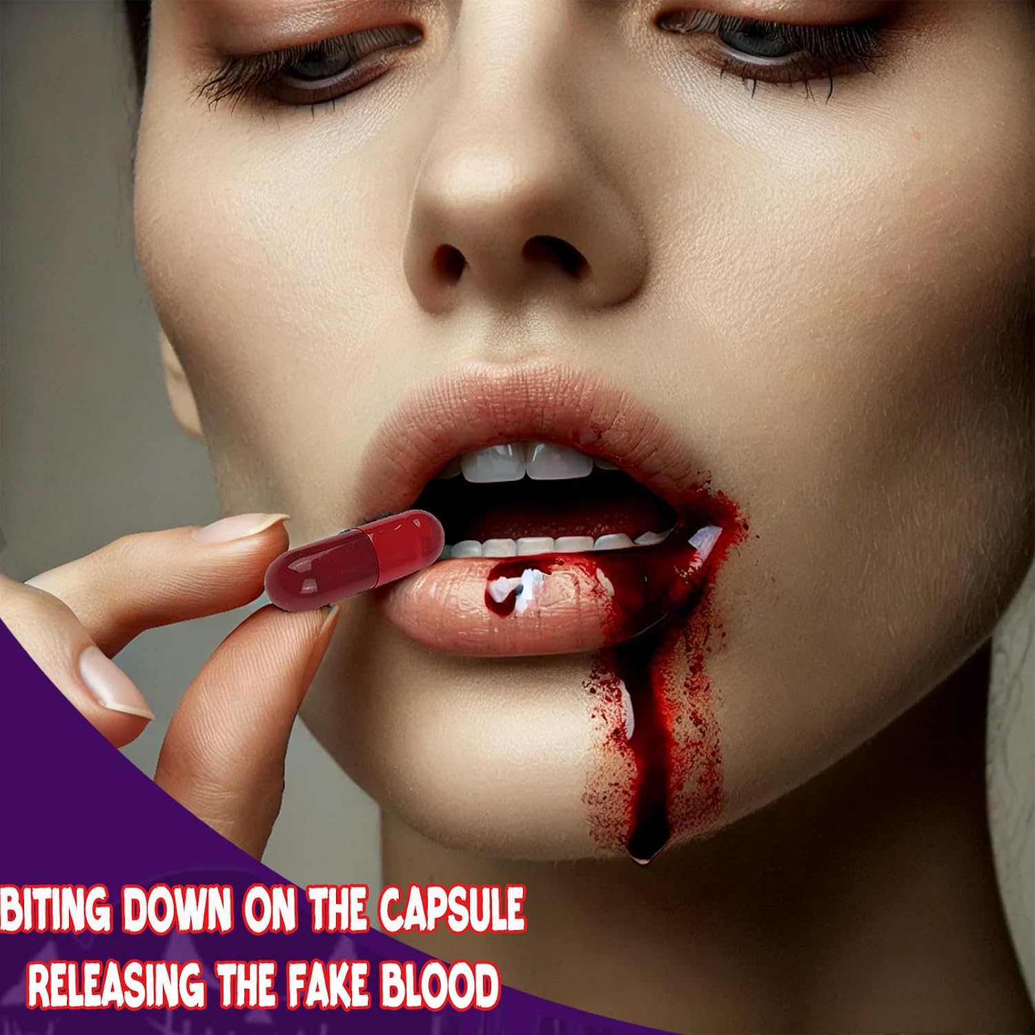 BOBISUKA Halloween Fake Blood + 10 Pack of Easy to Fill Empty Capsules, Realistic Washable Fake Blood Kit for Stage Zombie Vampire Cosplay Party Mouth Clothes