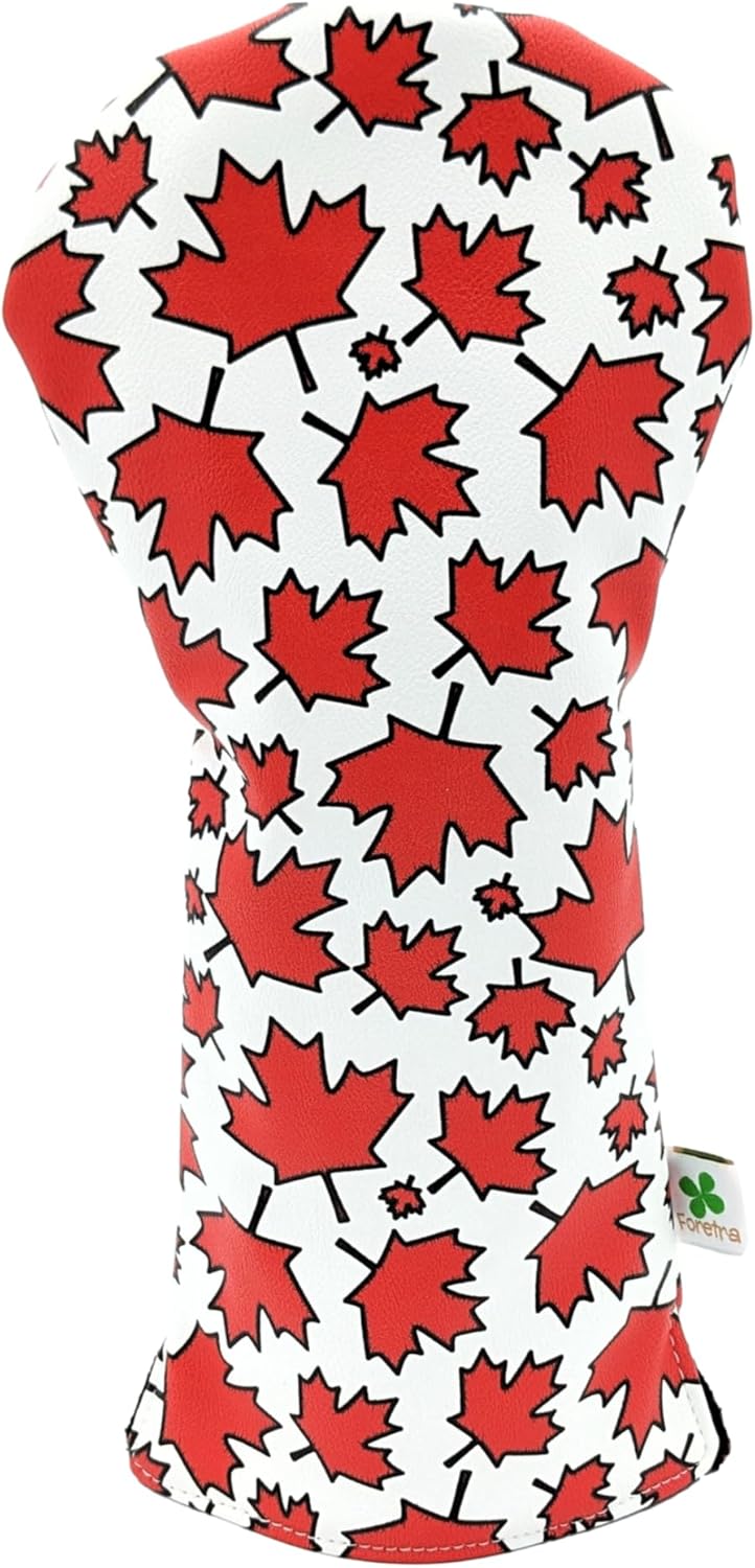 Foretra Driver Headcover Golf Club Covers Blade Mallet Putter Cover Alignment Stick Holder Hybrid Fairway Wood Head Cover Canadian Maple Leaf Style Novelty Golf Accessory for Most Brands