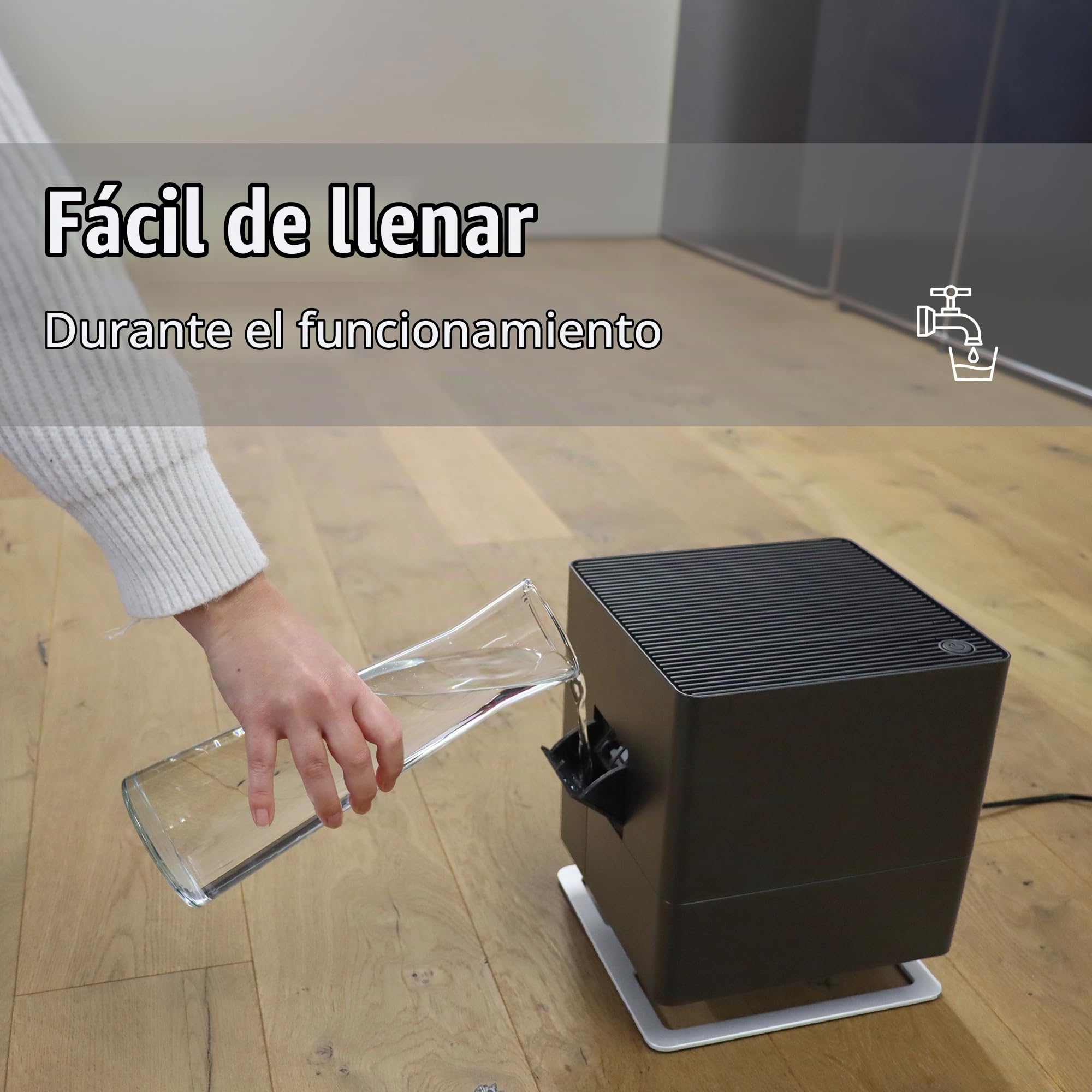 Stadler Form Humidificador Oskar, humidificador de ambiente de bajo consumo para habitaciones de hasta 50 m²/125 m³, evaporador con apagado automático, LED regulables, muy silencioso, blanco