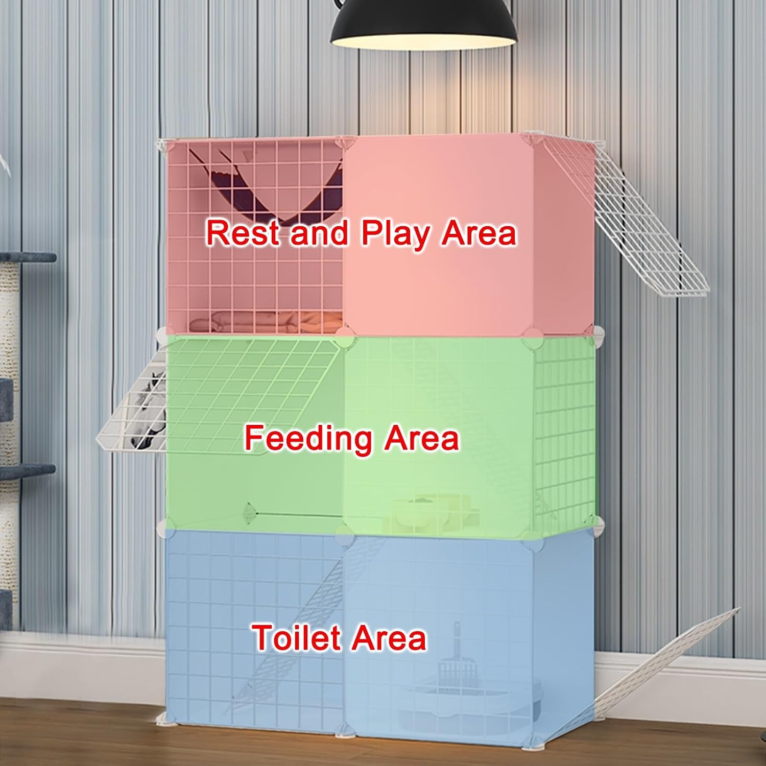 s Indoor Plastic 3-Tier Cat Enclosure Detachable Cat Patio Can Be Spliced Pet Cage with Metal Mesh Door for Indoor Cats Homes Cat Cafe Pet Hospital(Black)