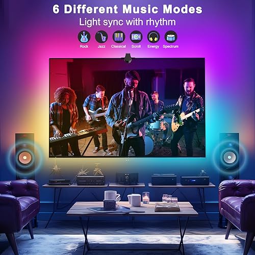 Miniatura 6 de Retroiluminación LED Smart TV con cámara, tira de luces LED RGB Bluetooth de 16.4 pies para TV de 75 a 85 pulgadas, luces LED de TV que se