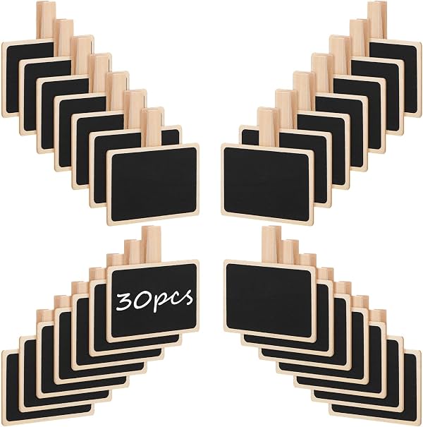 30 pzas de mini pizarra con clip de madera, 2 x 2.8'' pequeñas etiquetas de pizarra para etiquetas de comida de buffet, etiquetas de precios de mercado (rectangulares)