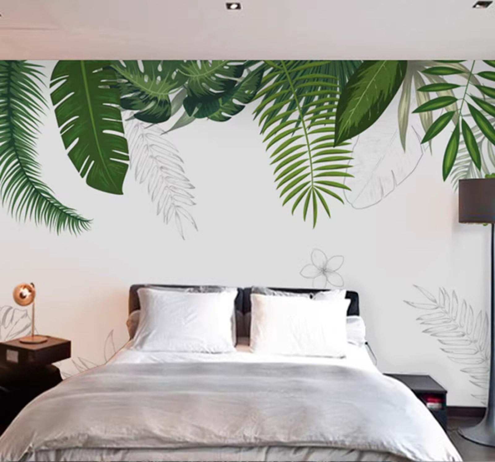 Minimalist Fresh and Light Green Plants Leaves 3D Wallpaper Easy Install Feature Office Living Room Sofa Bedroom TV Background Wall Decoration-250cm×170cm