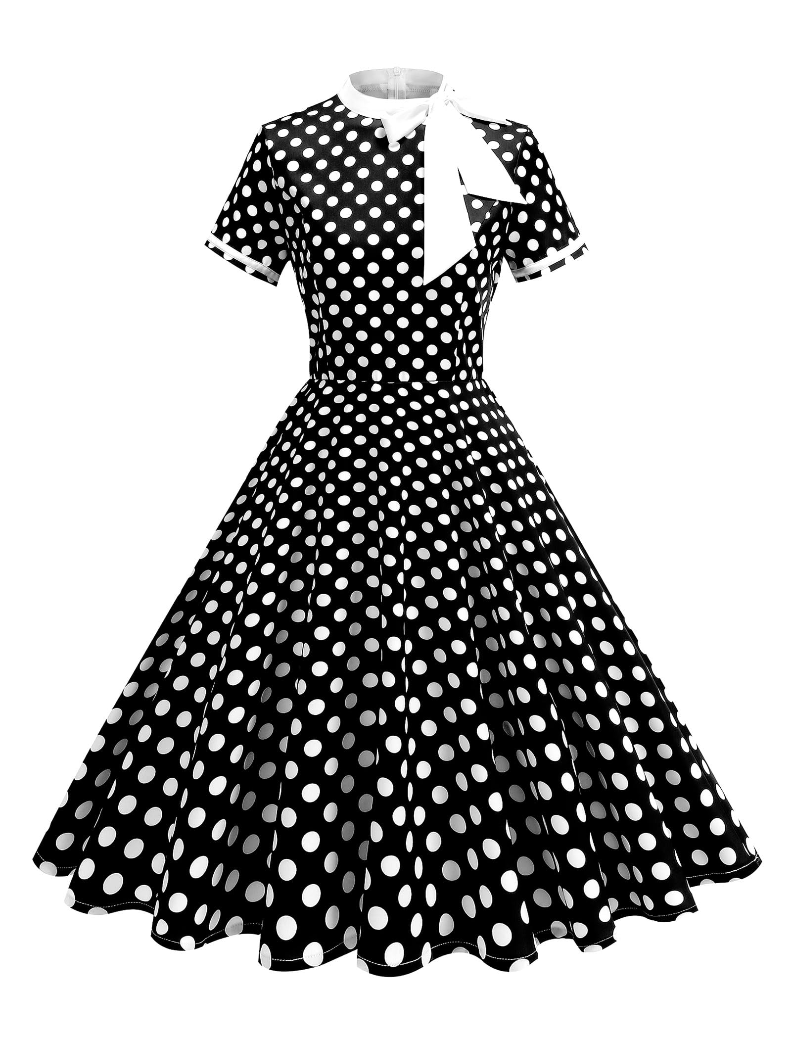 50's Style Dresses Bow Tie Neck Polka Dot