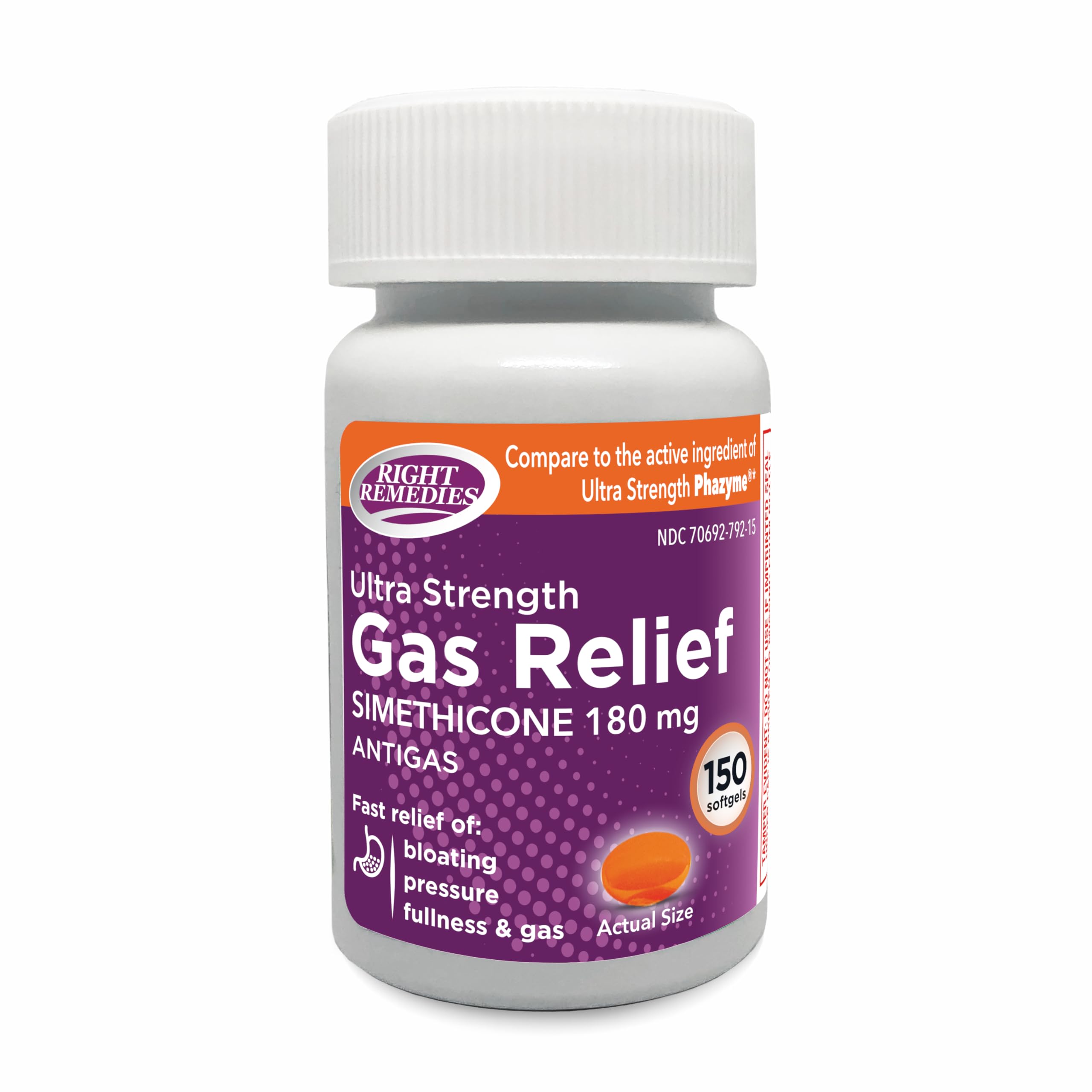 Gas Relief Ultra Strength, 180mg Simethicone (150 Softgels) Fast Relief from Gas, Bloating, Fullness, Painful Discomfort, Compare to Ultra Strength Phazyme Active Ingredient
