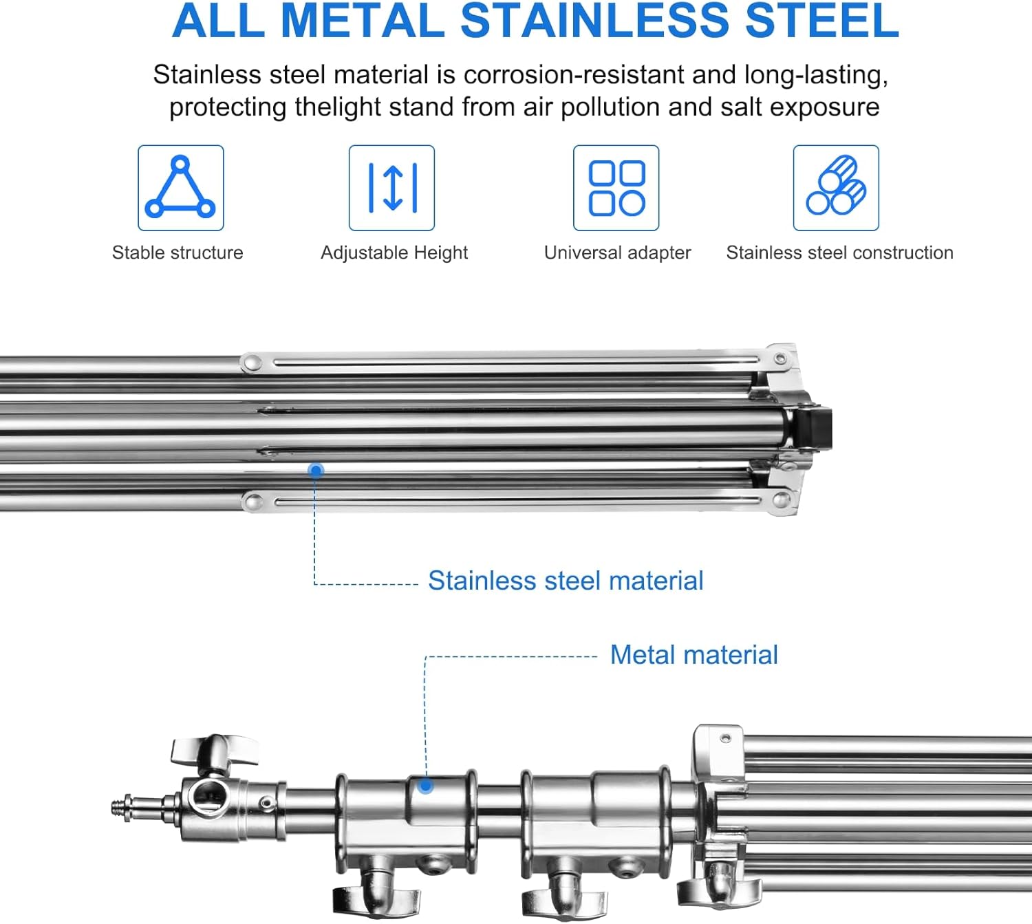 Stainless Steel Heavy Duty Photography Light Stand,9.2ft/2.8m Air Cushioned Studio Lighting Tripod for Speedlight,Strobe,Softbox,Monolight,Reflector