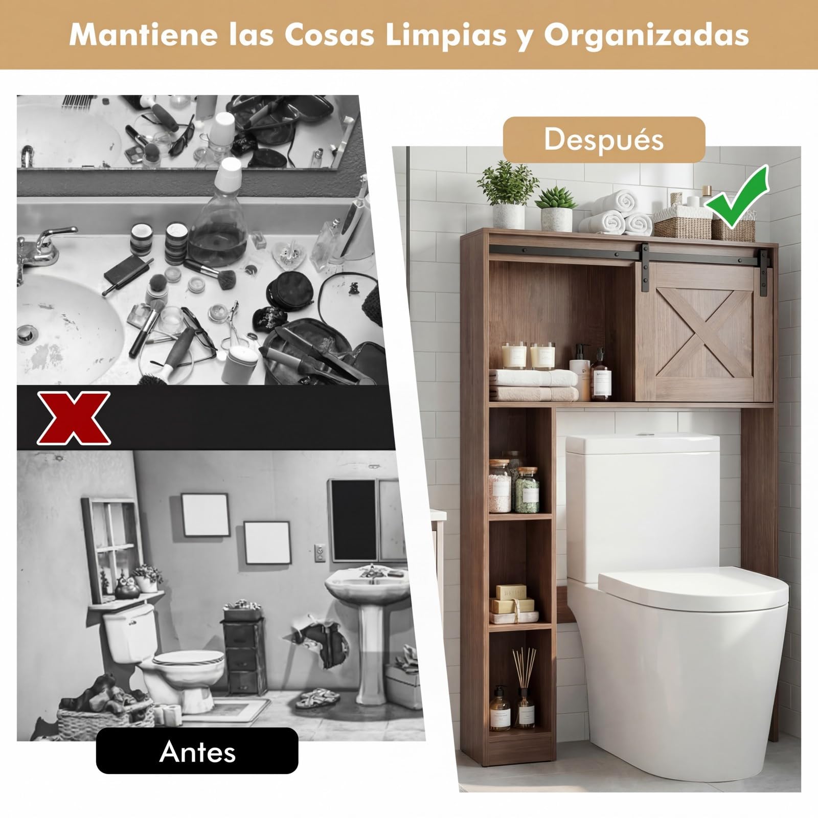 COSTWAY Armario de Almacenamiento sobre el Inodoro WC, Estante de Baño con Puerta Corredera & Estantes de Almacenaje, Estantería Multifuncional para Baño, Lavandería, 84,5 x 17 x 128 cm (Café)