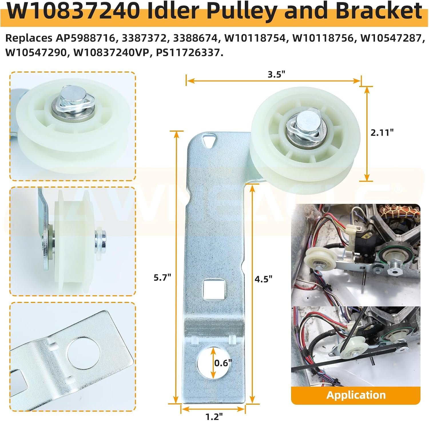 4392067 Dryer Repair Kit - Includes WPW10314173 Drum Support Roller Kit 661570V Dryer Belt W10837240 Idler Pulley WPW10359271 & WPW10359272 Drum Roller Axles for Whirlpool Maytag Dryers