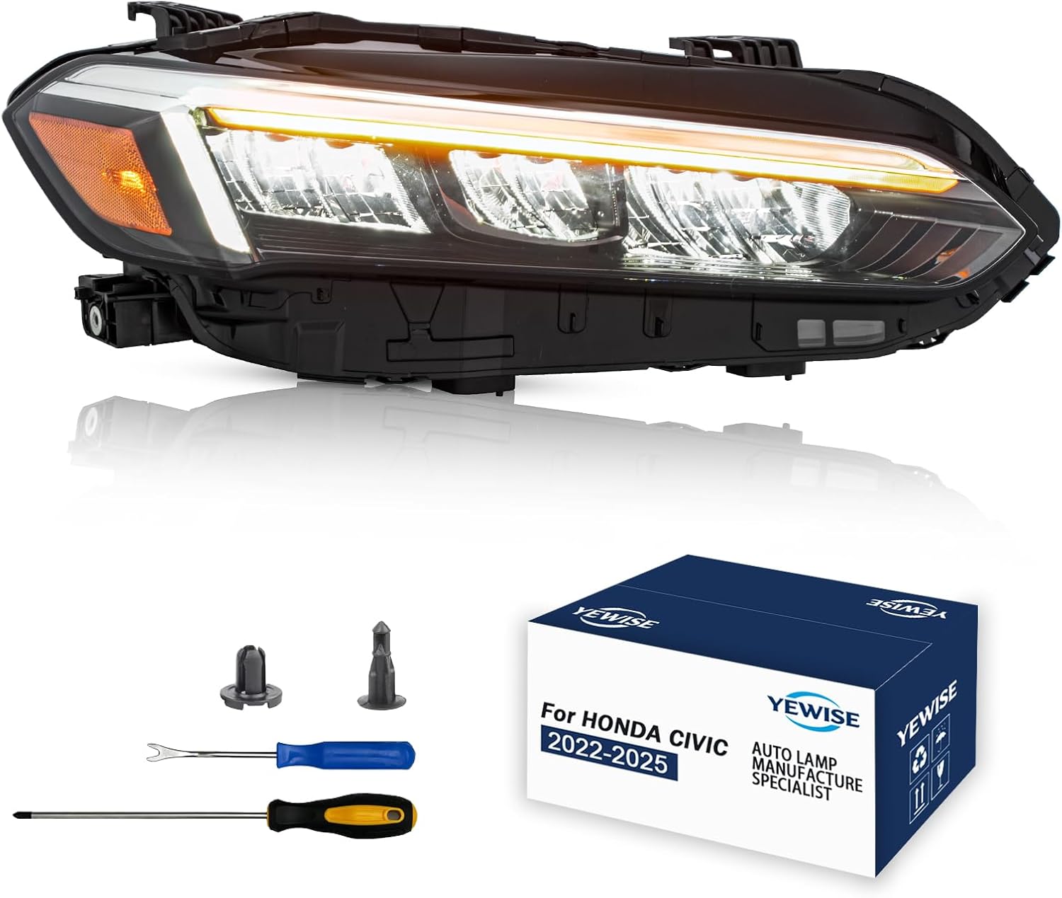 YEWISE Right Passenger LED Headlight Assembly for 2022-2025 Honda Civic