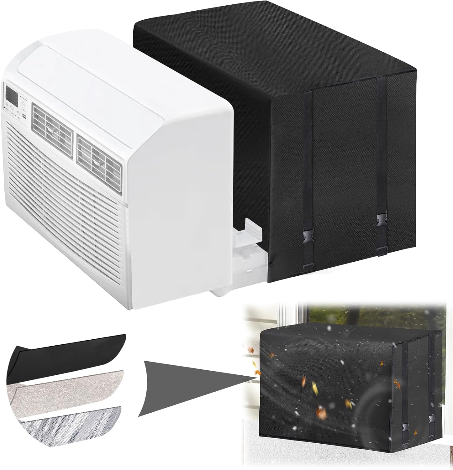 Windproof Window AC Cover Fits Midea U-Shaped 8000/10000/12000 BTU - Thicken Oxford Air Conditioner Cover for Winter Outside, 21.3''W x 13.4''H x 13.8''D