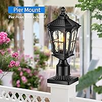 Vista 3 de VIANIS Paquete de 2 luces de poste para exteriores del atardecer al amanecer, lámpara exterior con base de montaje en muelle, cabezal de iluminación