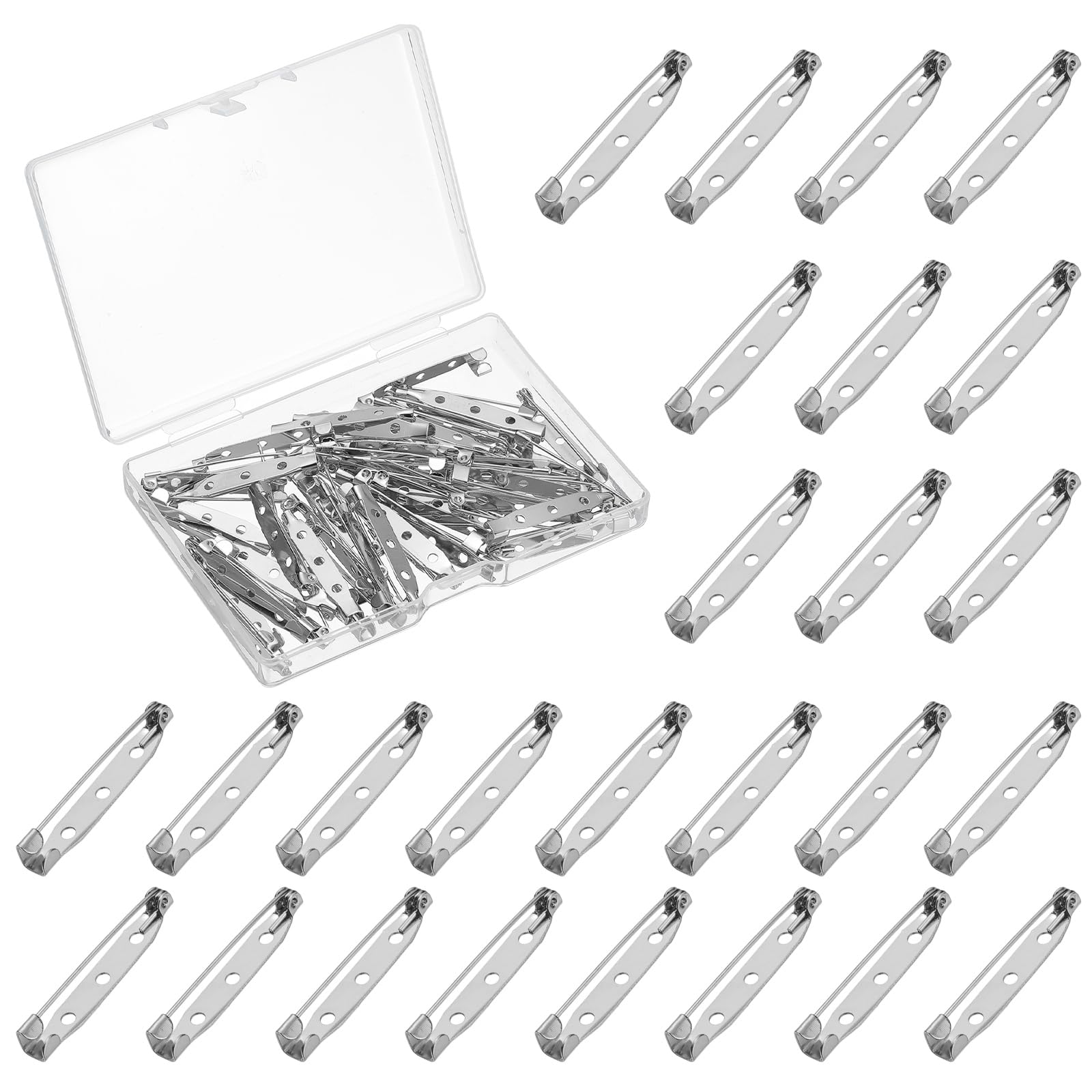 YELARXI Brooch Pin Backs, Brooch Clasp Badge Pins, Bar Reliable Metal Button Locking Safety Clasp- Fitting for (Sewing - DIY Craft - Wedding - Name Tags) 35 mm & 50 Pack & Silver Gray