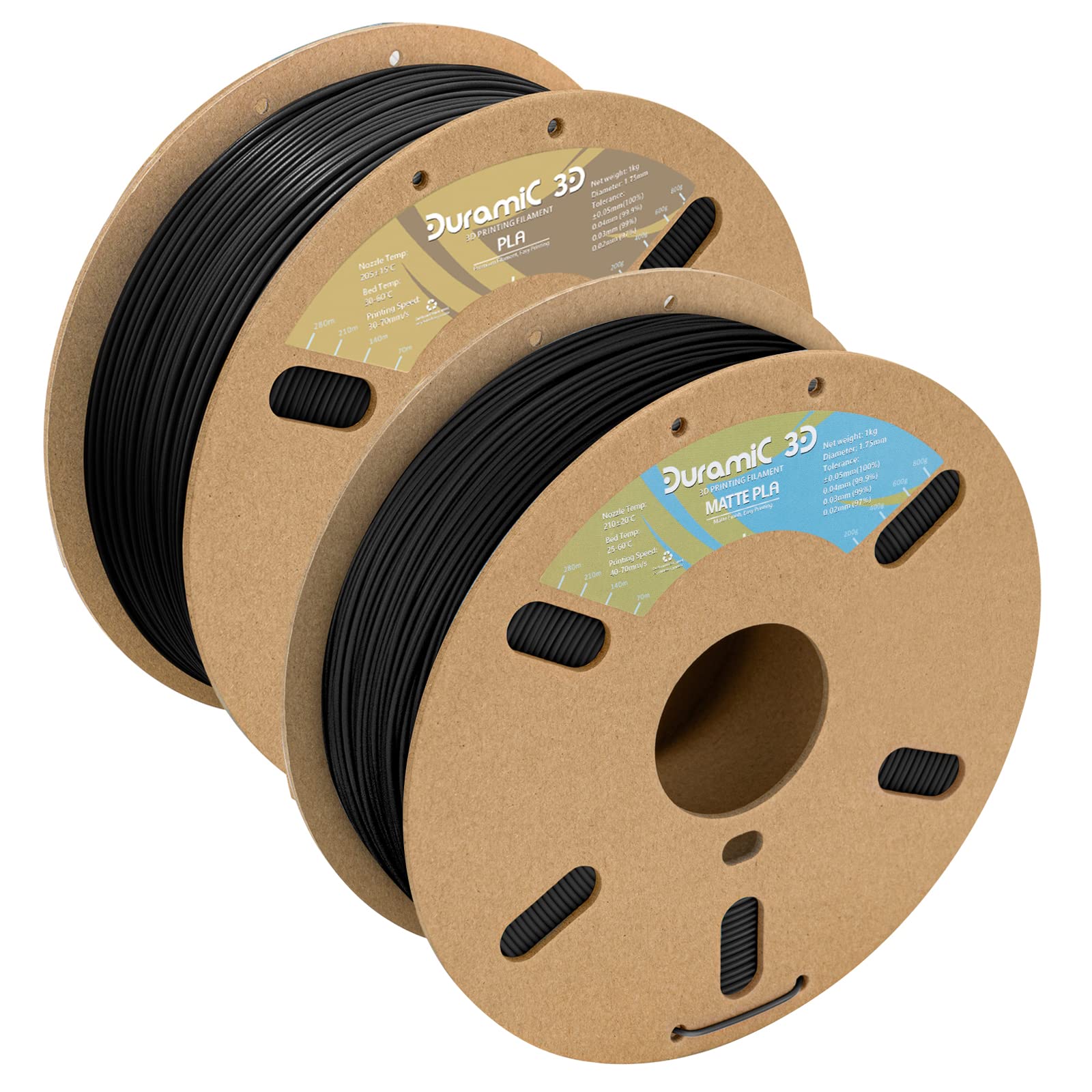 PLA Black and Matte PLA Black Bundle, Duramic 3D Printing Filament 1.75mm, Dimensional Accuracy +/- 0.05 mm