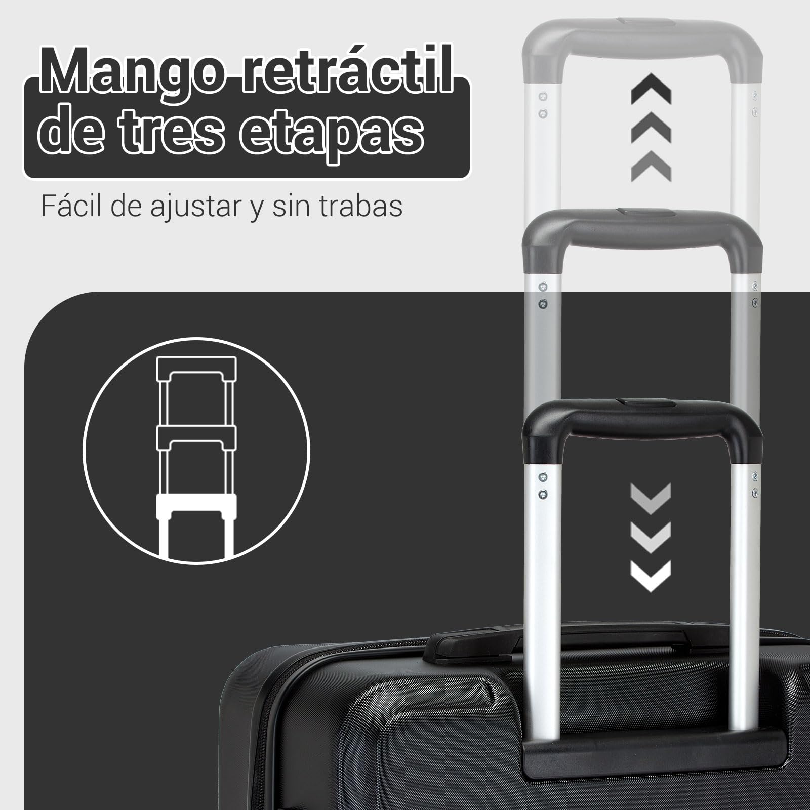 Kono Maletas de Viaje Cabina de 55 cm, Material PC + ABS Ligero - Maleta con 4 Ruedas Silenciosas de TPE, Cerradura TSA y Compartimento Empresarial (Negro)