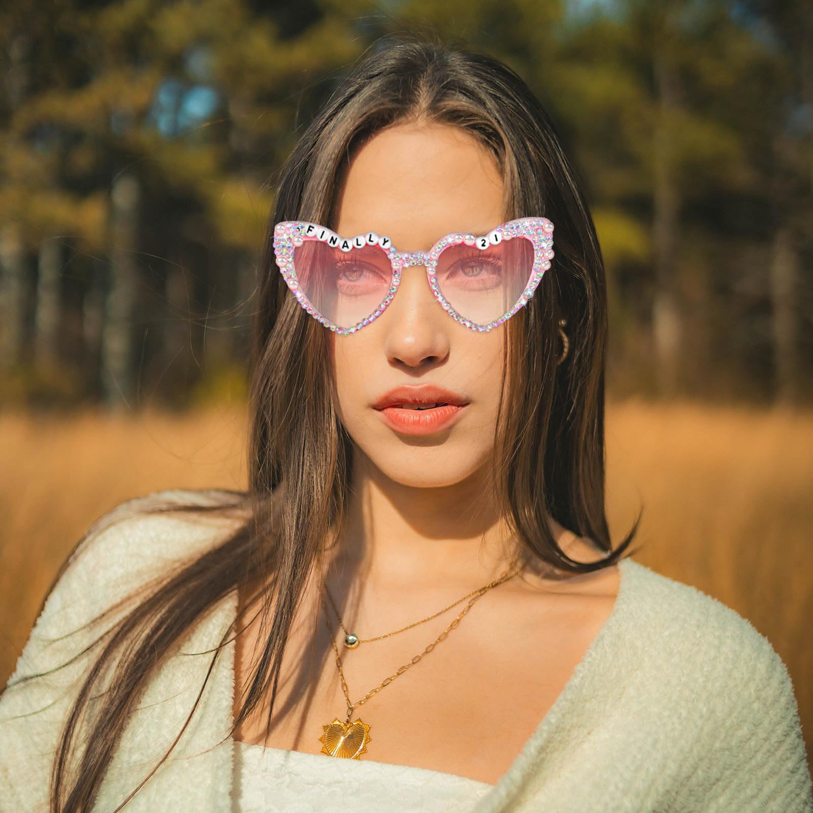 Pink STYLISH PEARL DIAMOND‎ SUNGLASSES Women main image 2
