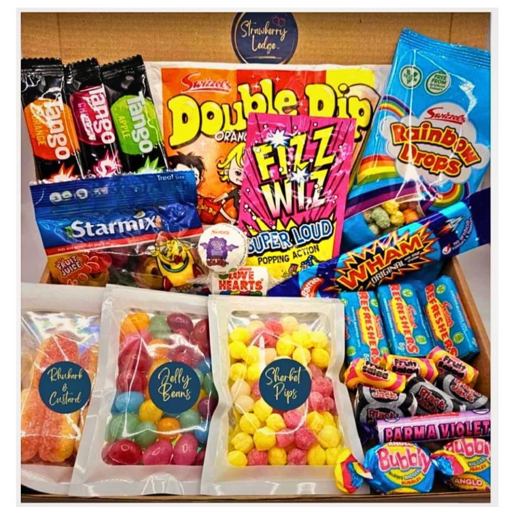 Retro Sweets Gift Box | Sherbet Pips, Jelly Beans, Rhubarb & Custards, Love Hearts, Wham, Starmix, Popping Candy, Refreshers & more | Letterbox Gifts for Birthdays Men, Women & All Occassions