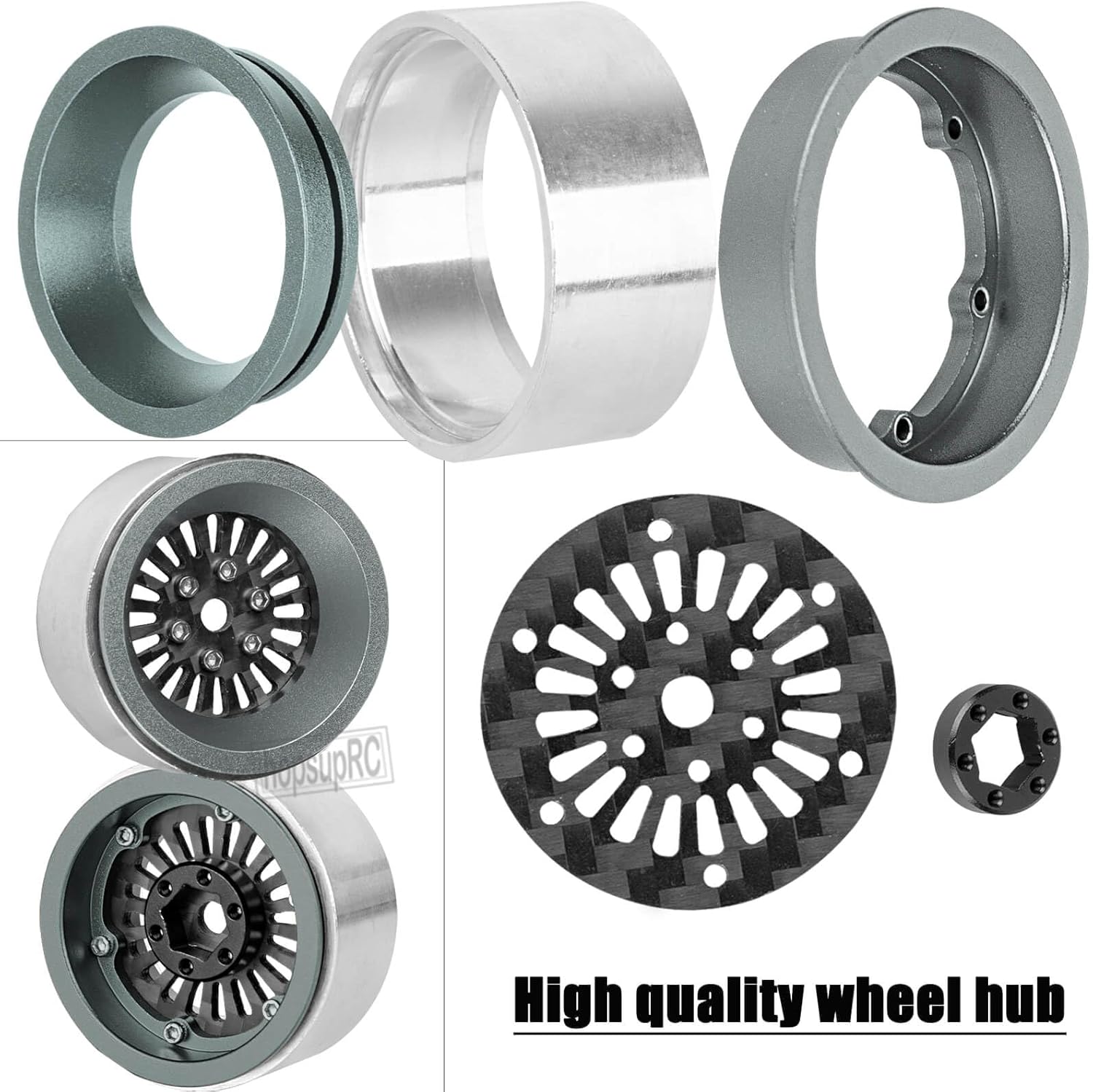RC Carbon Fibre1.2in Beadlock Wheel Rim&1.2in Tires Tyres for 1/18 TRX4M 1/24 SCX24 RC Crawler Car.Wheel Hub Rim Wheel Rim 1.2inch Beadlock.Titanium(4PCS)