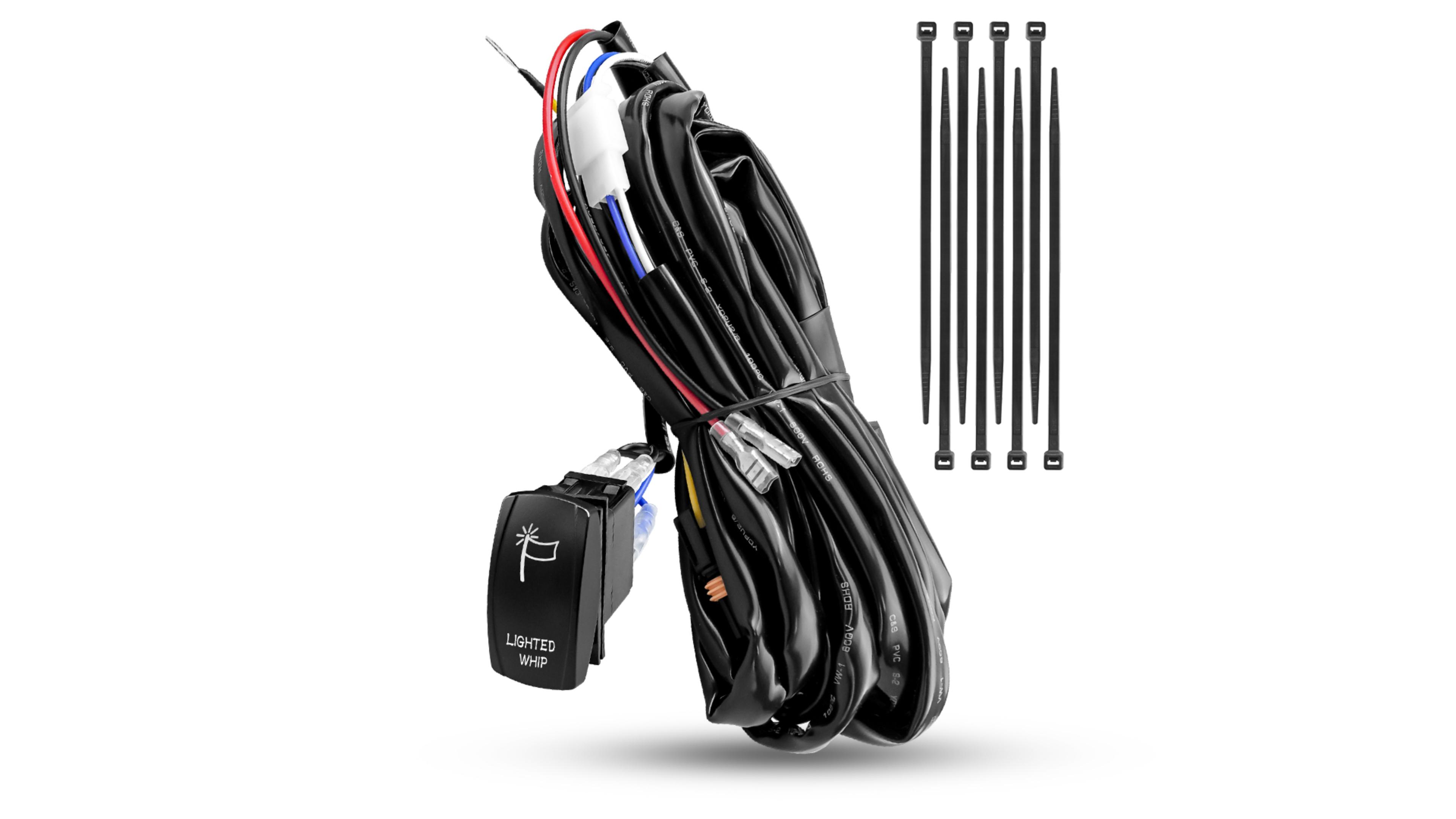 Image of 180W 16AWG LED Light Bar Wiring Harness Kit Fit for Polaris Models | Fit for RZR General Ranger Pulse Bus bar, Plug and Play 2Lead 12V On Off Rocker Switch