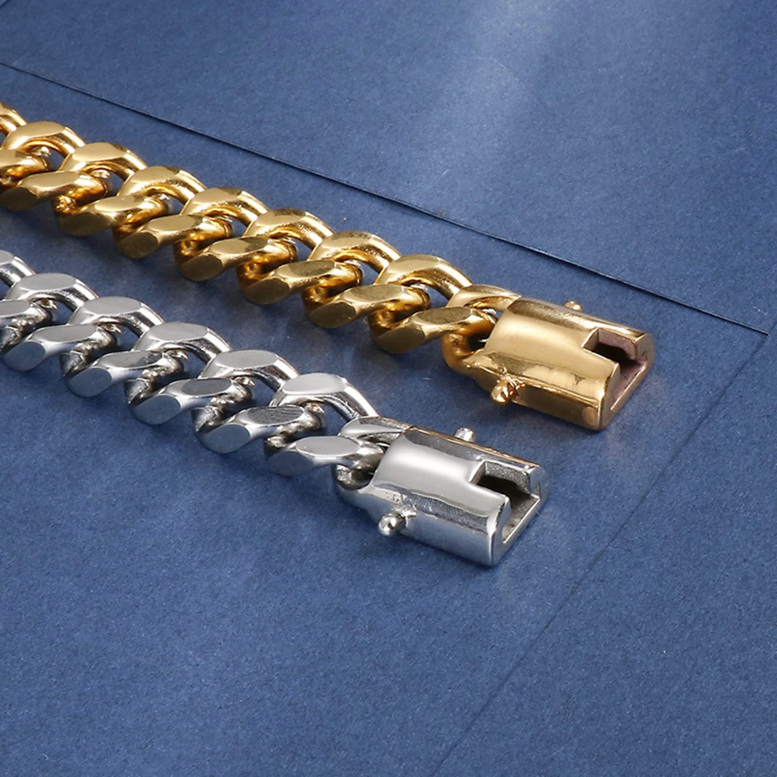18-30 Zoll Herrenkette 12 mm, Hip-Hop-Panzerglied aus Edelstahl in Gold/Silber