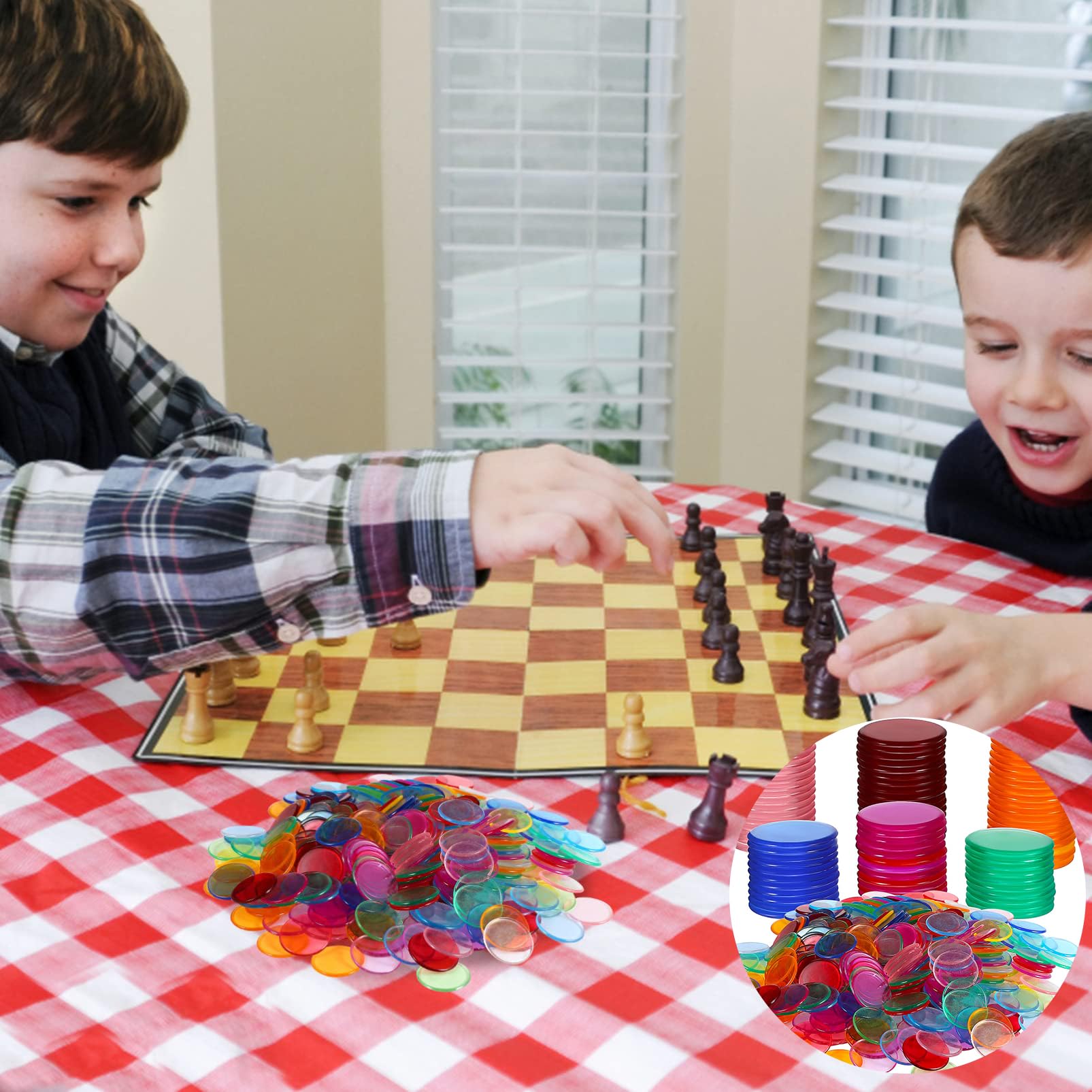 LAKJUOZ Bingo Chips – 100 Stück In 6 Farben, Transparent & Bunt Für Spieleabende & Rechenspiele