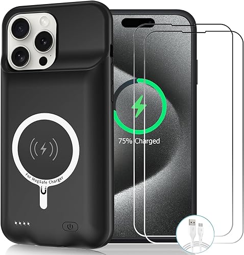 Funda de carga inalámbrica para iPhone 15 Pro, 10000 mAh de alta capacidad, portátil, batería recargable, carga inalámbrica, compatible con iPhone