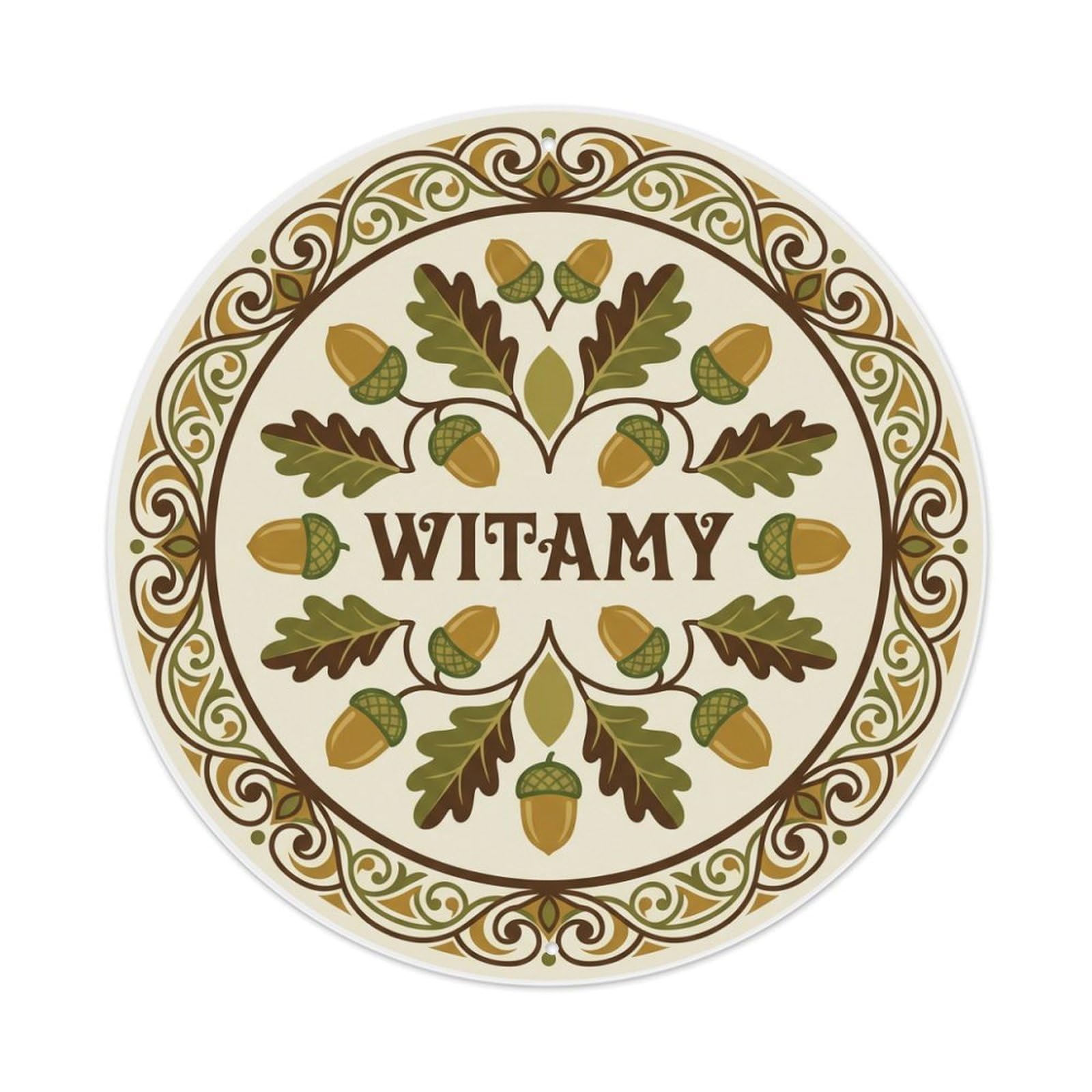 Fyrn Style Metal Tin Sign Vintage Polish Folk Art Witamy Welcome Oak Acorn