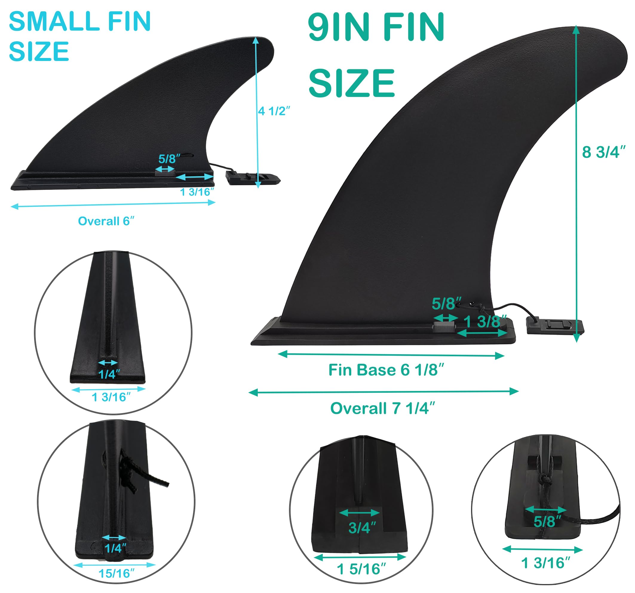 Finne Sup zestaw zapasowy 3 szt. (1 sztuka 22,9 cm i 2 sztuki 11,4 cm), nowy materiał, trwały i odporny na pękanie, zdejmowane szybkie zapięcie, płetwa do większości ISUP