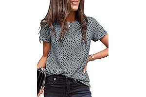 Womens Casual Polka Dot Tops for Juniors Short Sleeve Summer Loose Fit Shirts