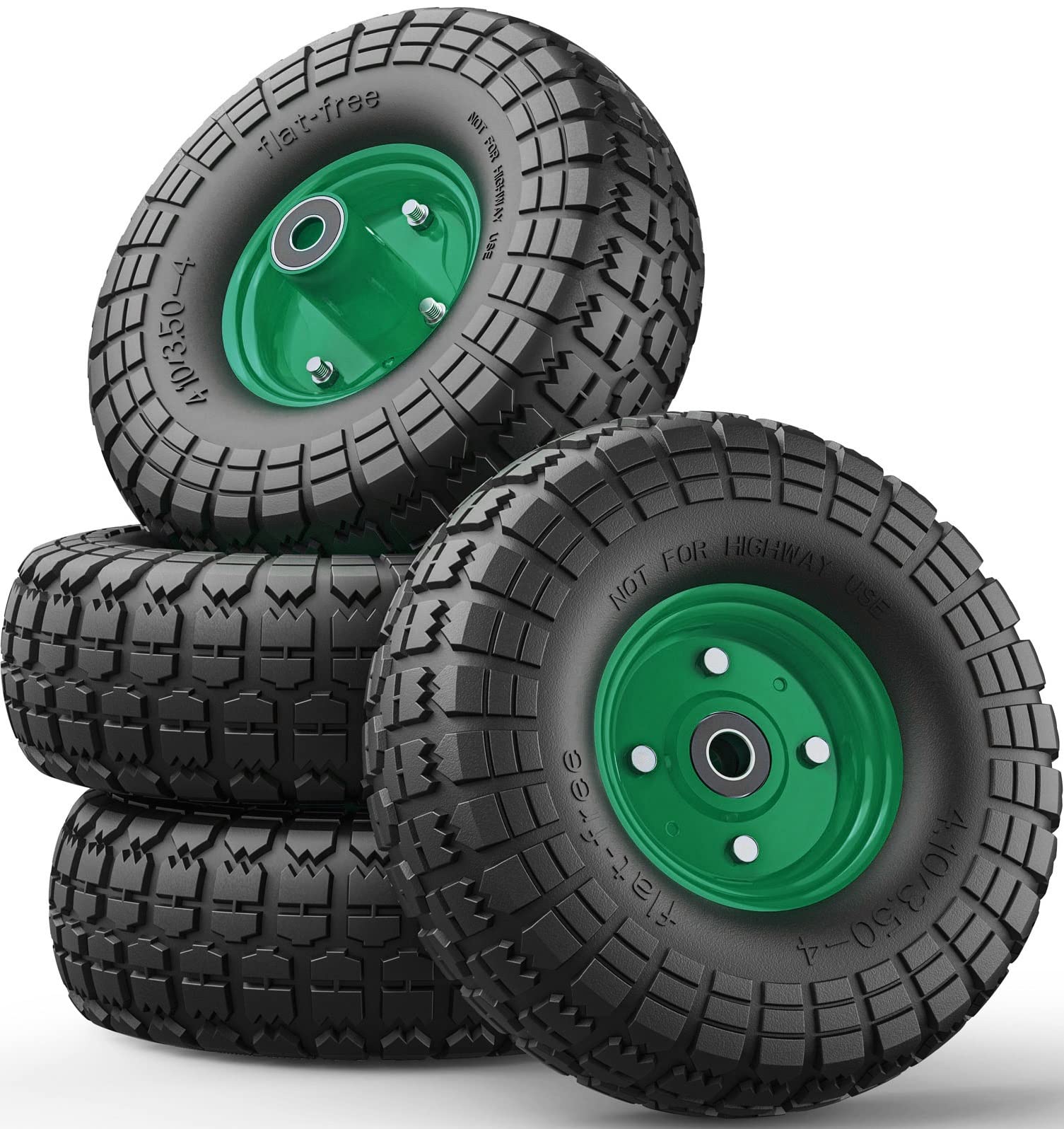 Photo 1 of Jin&Bao 4.10/3.50-4 tire and Wheel Flat Free, 10 Inch Solid Tires with 5/8” Axle Bore Hole, Heavy Duty Wheels Replacement for Gorilla Carts/Hand Truck/Trolley/Garden Utility Wagon Cart,