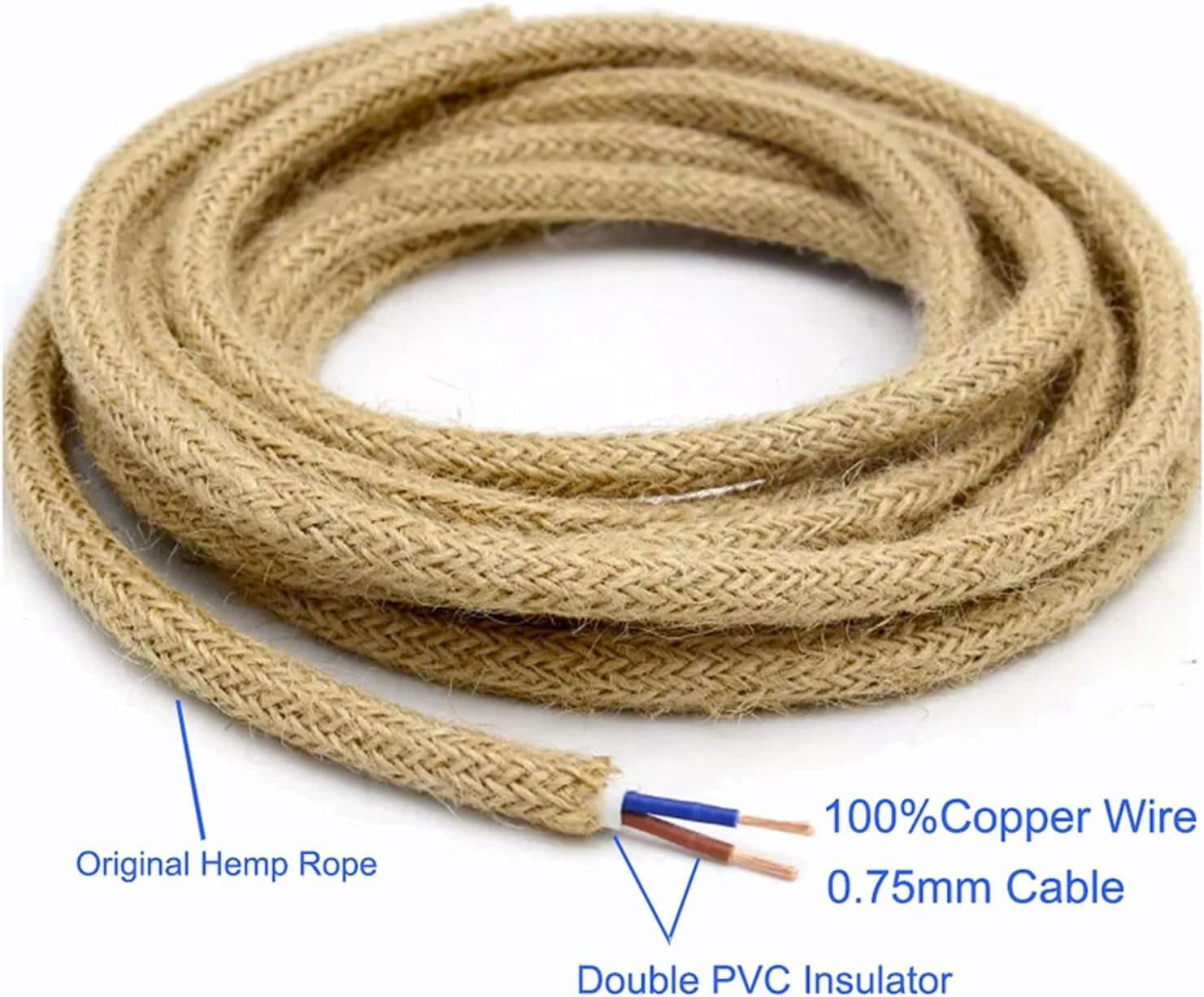 Cordon flexible tressé, Câble en cuivre tressé en tissu torsadé, corde flexible, noyau 2/3, 1-50m