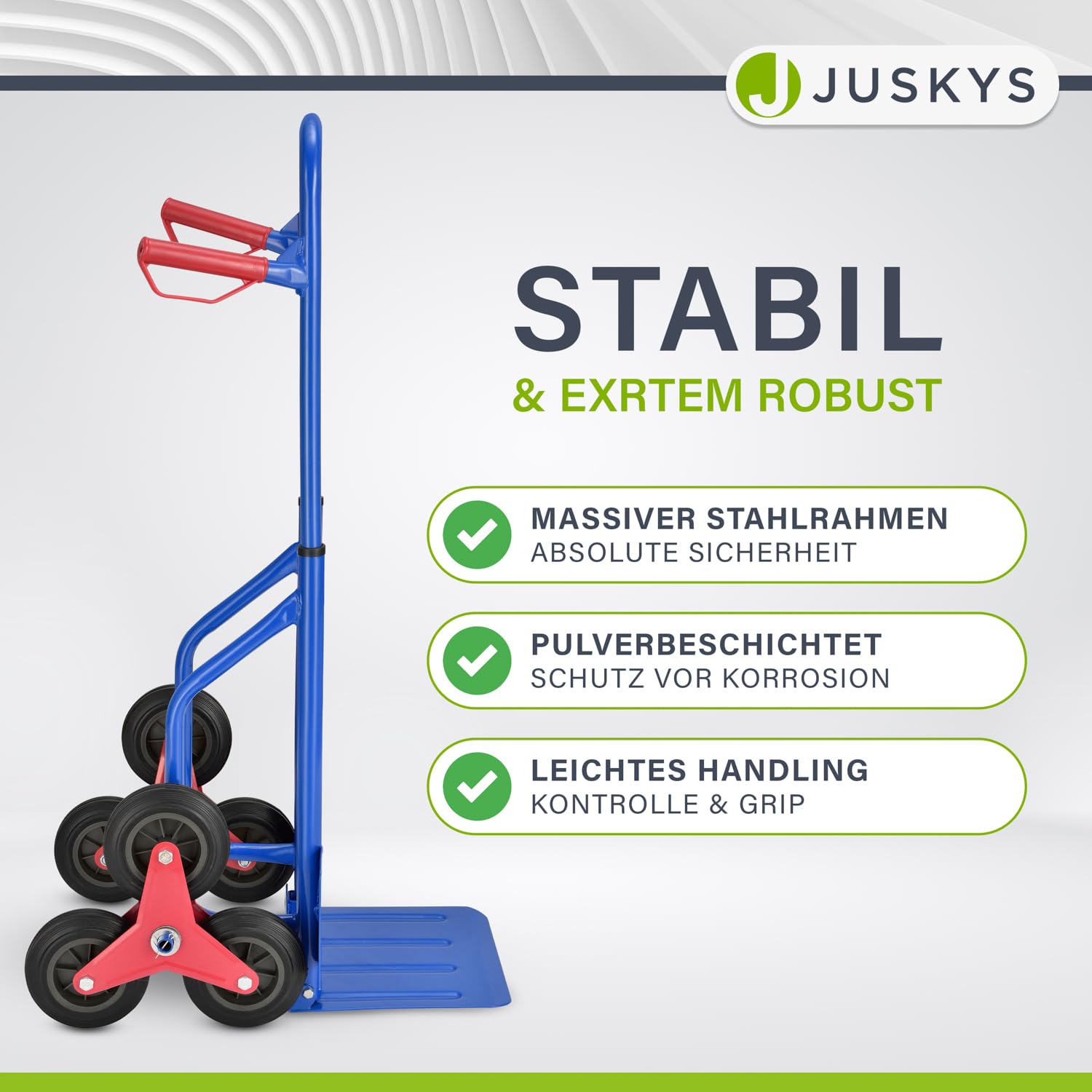 Carretilla plegable Juskys para escaleras, soporta hasta 200 kg, ruedas de goma dura, asas de plástico, marco de acero, carretilla para escaleras