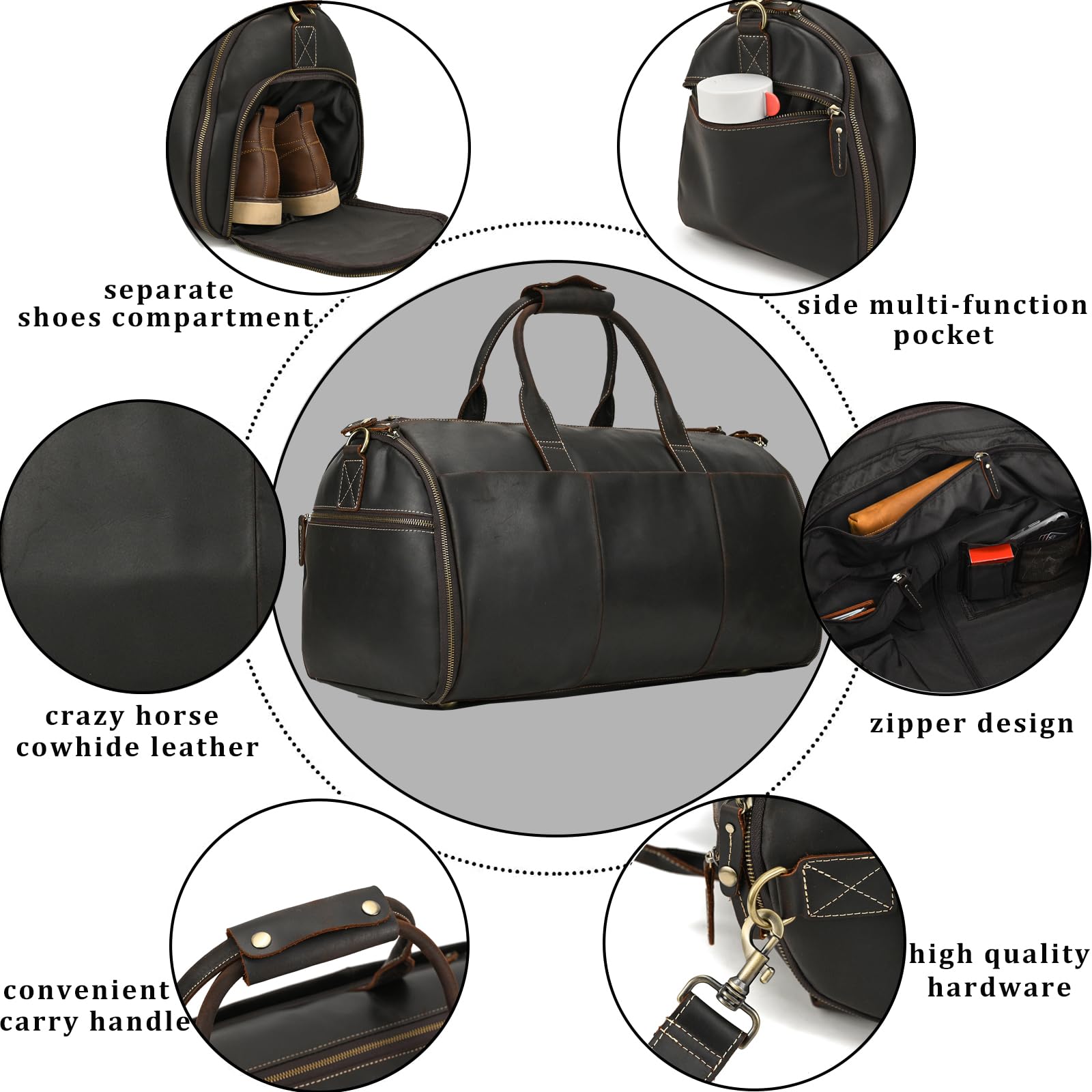 Housses de Costume en Cuir de Voyage Housses de Vêtements pour Transport Sac de Costume Sacs de Voyage Cuir Sac de Sport Sac de Voyage Vintage Protection pour Costumes, Marron foncé