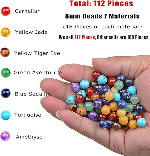 Miniatura 4 de AD Beads Cuentas sueltas naturales de 0.315 pulgadas, 112 piezas para hacer collar o pulsera mala (7 cuentas de chakra)