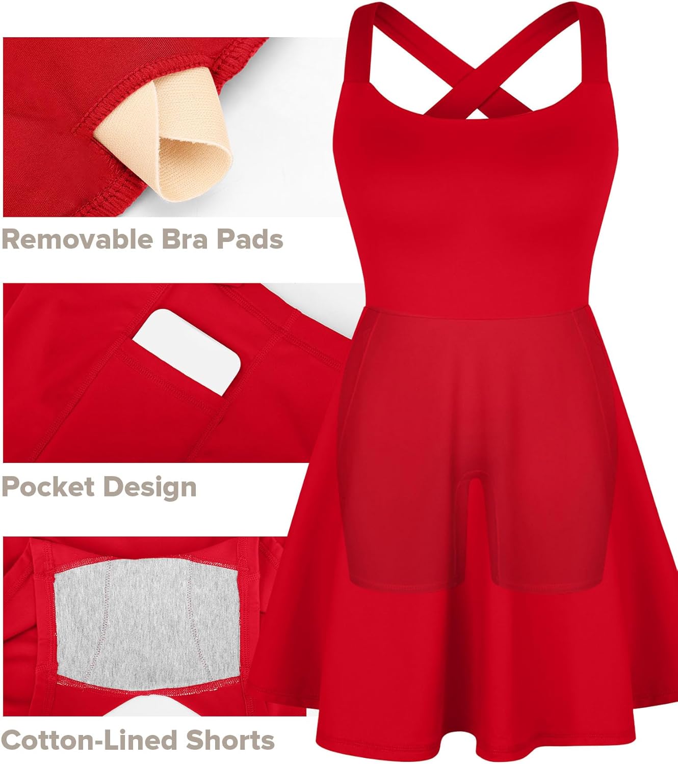 BRXL Built-in Pull Down Shorts and Bra Tennis Dress for Women UPF50+ Athletic Pickleball Workout Sports Active Exercise Golf