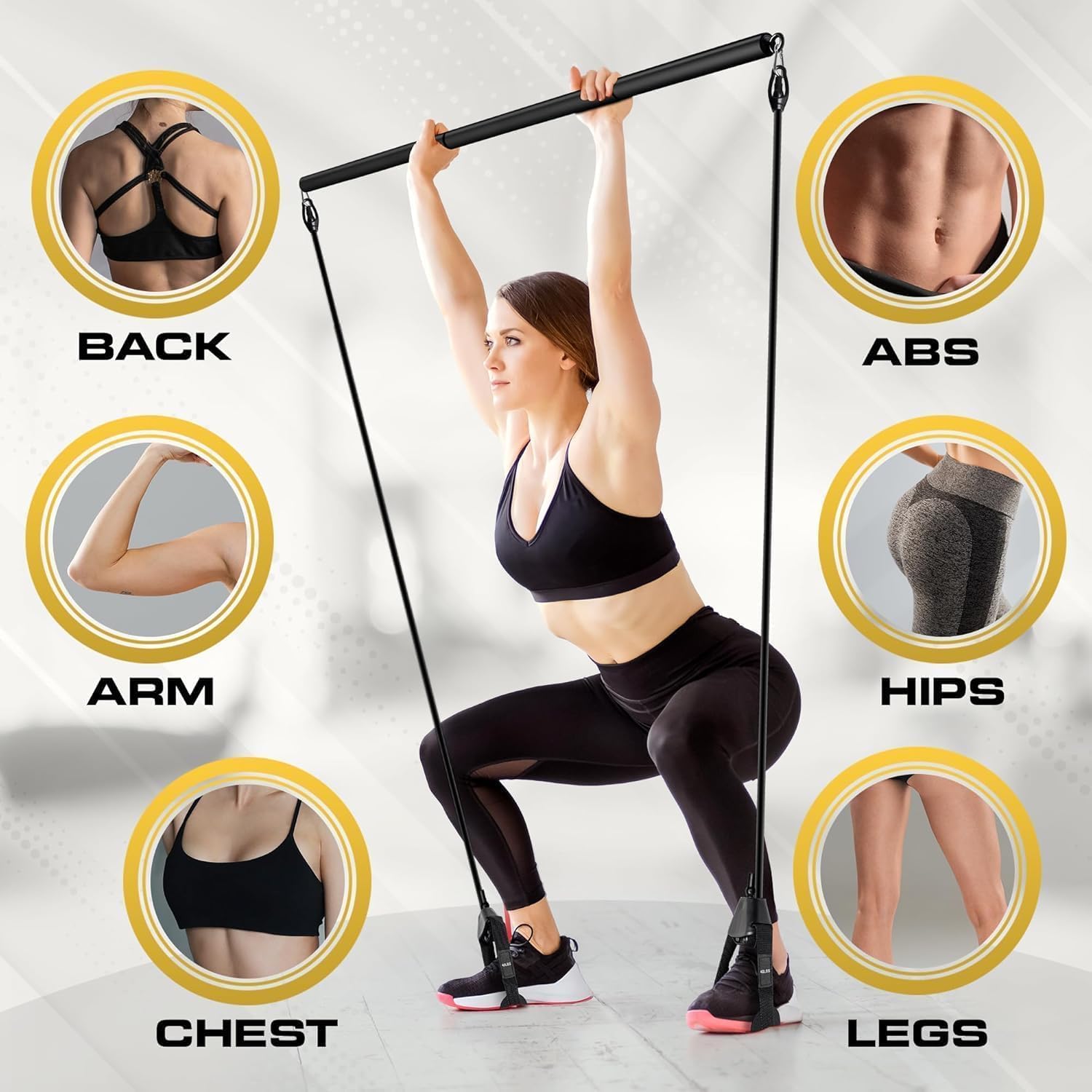 Spirahomes Pilates Bar Kit with Resistance Band for Women Men,Portable Exercise Stick with Foot Loop for Yoga, Stretch, Sculpt, Twisting, Sit-Up, Multicolour,Pack of 1 1