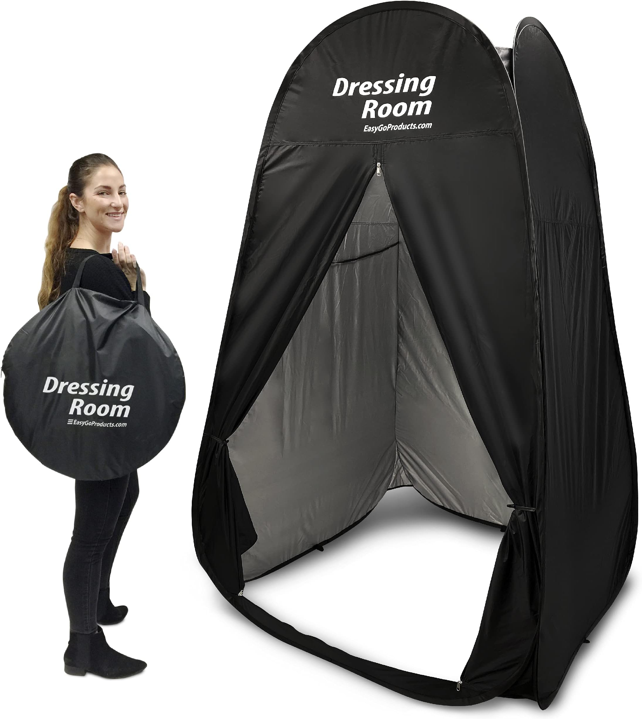 EasyGoProducts - EasyGo Changing Dressing Pop Up Shelter for Outdoors Beach Area Grass Shower Room Equipped with Portable Carrying Case. for Clothing Companies, 1, Black