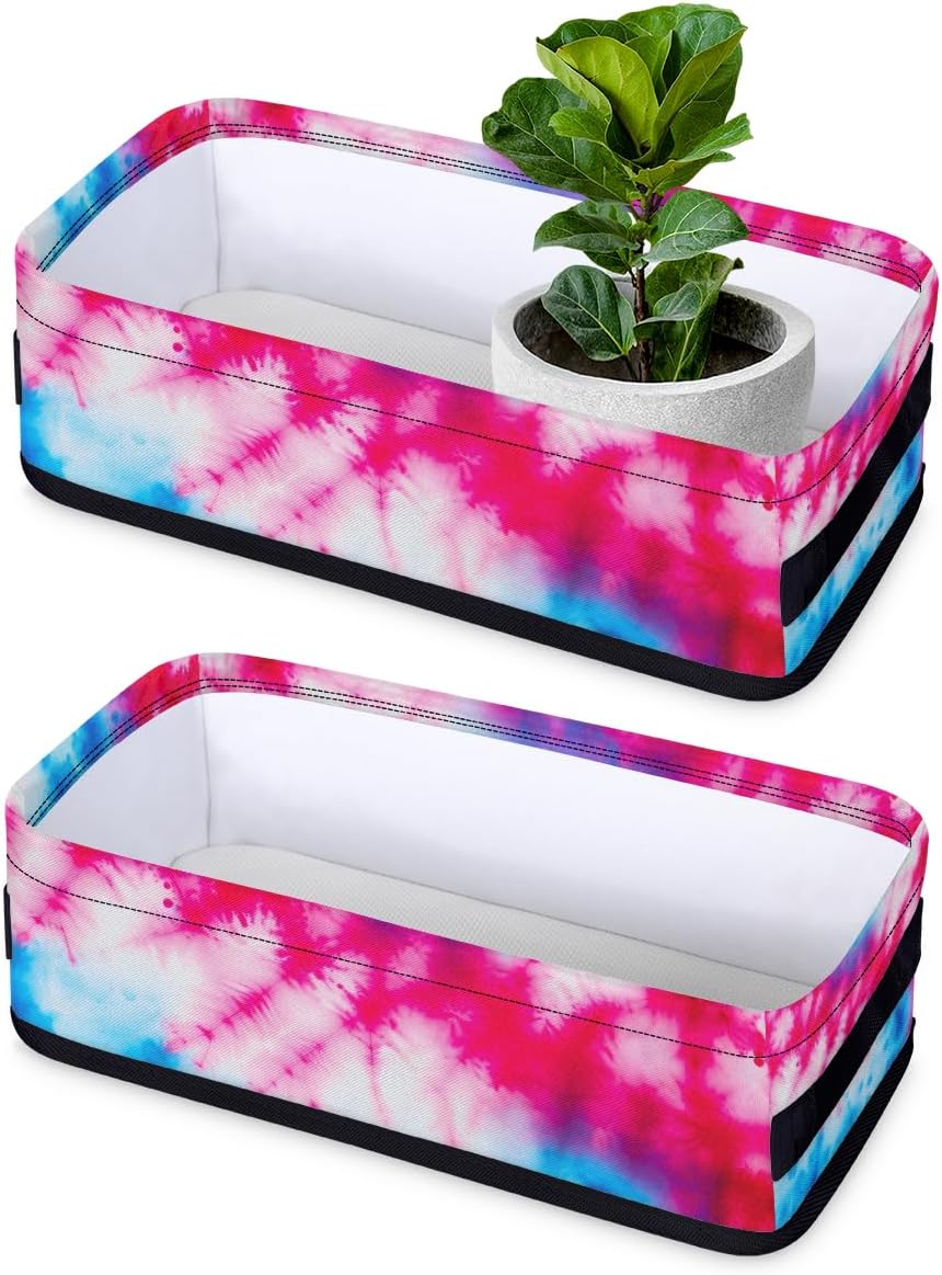 Blue Red Tie Dye Small Bathroom Baskets Toilet Paper Basket Narrow Fabric Storage Bin Decor for Bathroom Counter, Shelf, 2 Pack