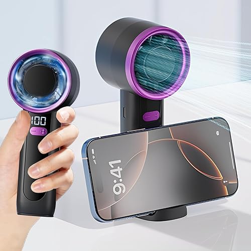 Mini ventilador portátil, ventilador de mano recargable por USB, ventilador personal de 3 velocidades con base de escritorio y pantalla LED,