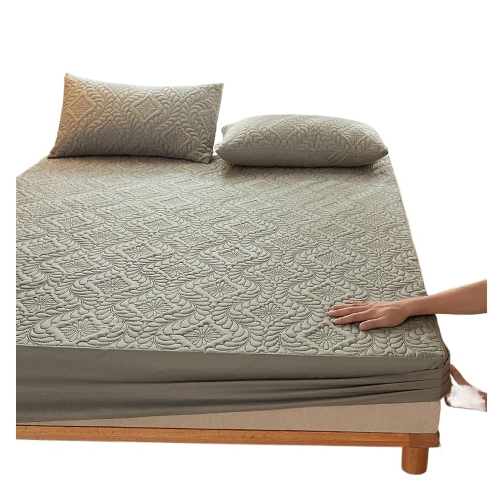 Housse de matelas matelassée grise pour lit deux places