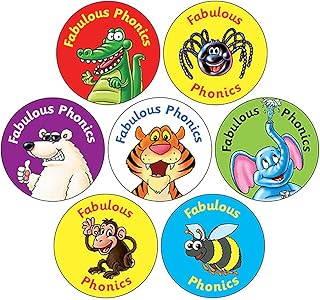175 Mixed Fabulous Phonics Literacy Animals Childrens Pupils School Praise Teachers Stickers 20mm Primary Teaching Services