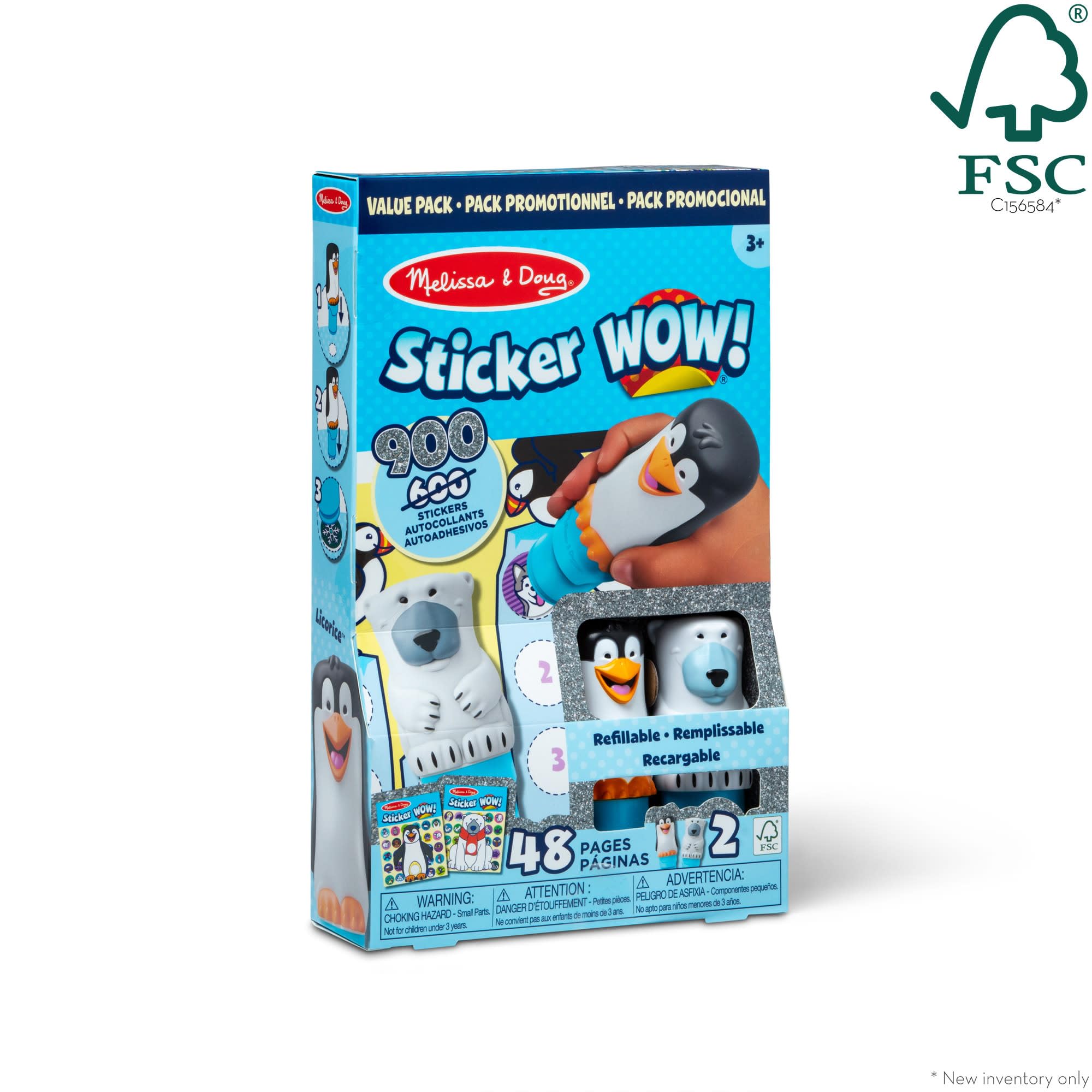 Melissa & Doug Sticker Wow!® Pacchetto CONVENIENZA - Orso Polare e Pinguino per Lavoretti Artistici, 2 Blocchi attività, 2 Timbratori di Adesivi, 2 Pacchetti di Adesivi Extra - Certificati FSC
