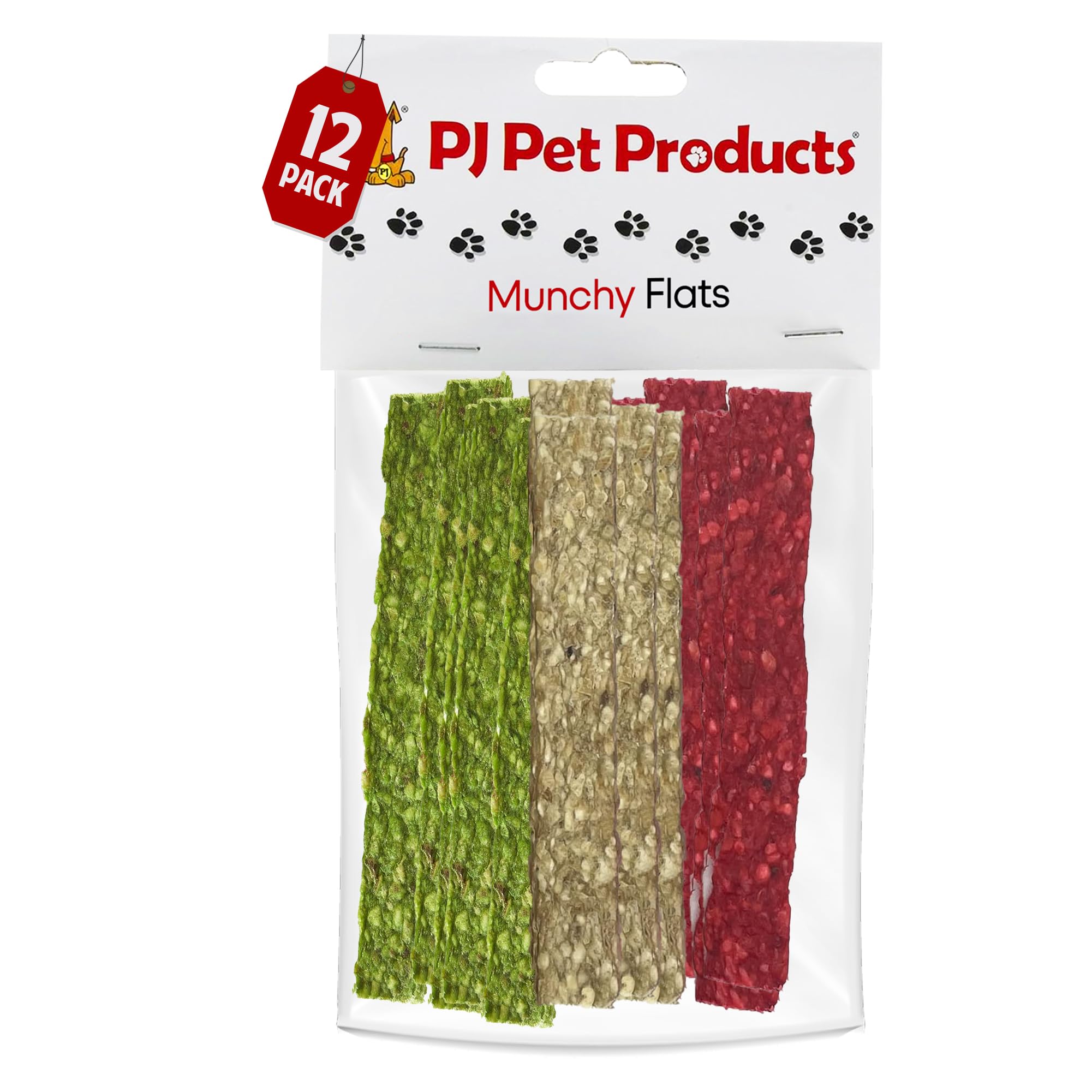 PJ Pet Products Munchy Flats Dog Chews | Natural Low Fat Treats for Small Dogs & Large | High Protein Adult & Puppy Treats Sticks Dog Food â€“ Pack of 12 (150g)