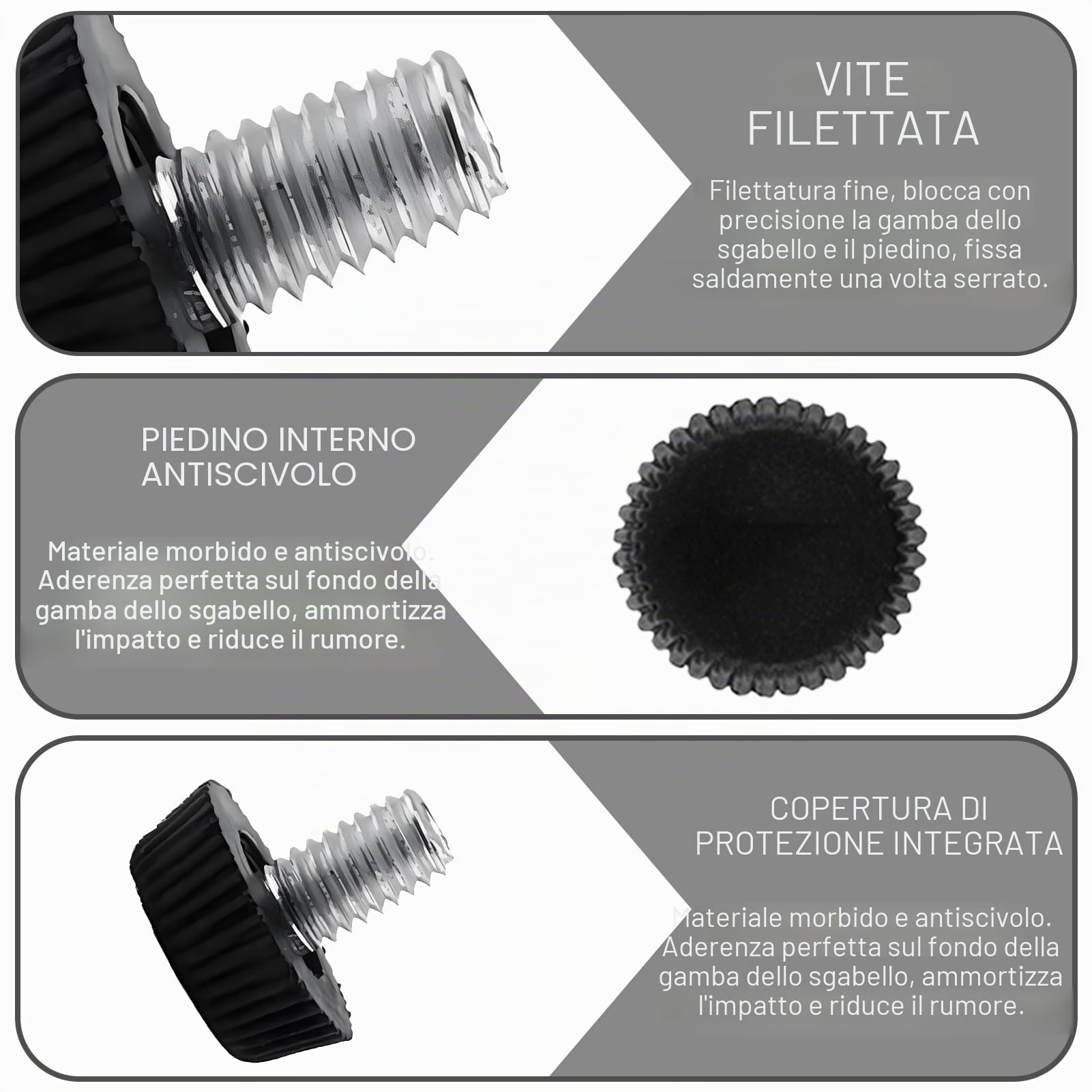 24 piedini regolabili M8, 19 × 22 mm, piedini regolabili in altezza con base antiscivolo, piedini con protezione antiscivolo, piedini a vite per mobili, tavoli, sedie, assorbimento degli urti