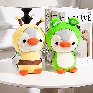 Lewtemi 2 Pcs Penguin Frog Plush Stuffed Animal Cute Penguin Plush 10 Inches Penguin Bee Stuffed Animal Cute Frog Plush Toy with Frog Outfit Christmas Birthday Gifts for Boys and Girls
